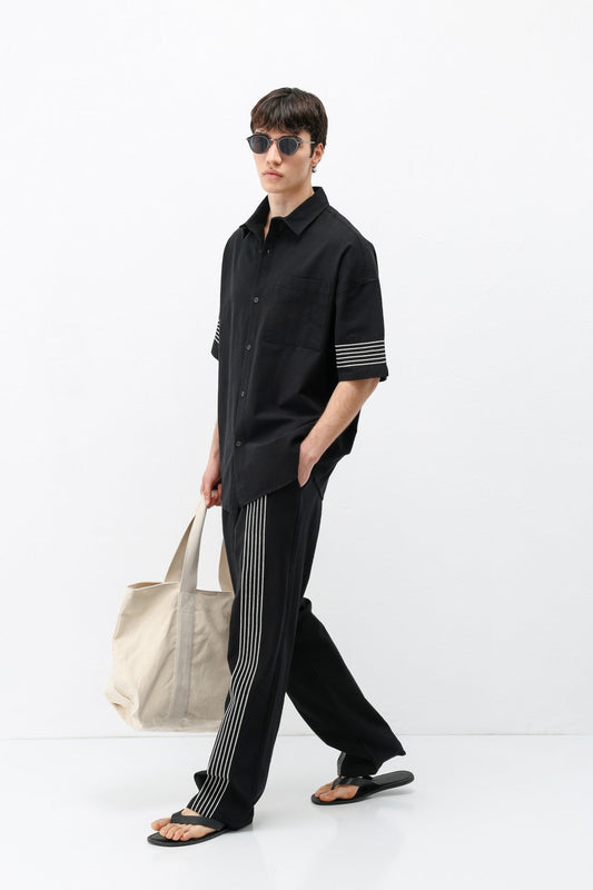 Oversized Linen Set with Striped Details