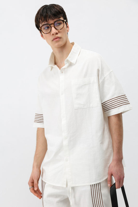 Oversized Linen Set with Striped Details