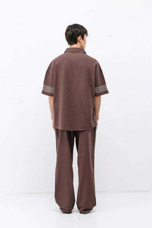 Oversized Linen Set with Striped Details