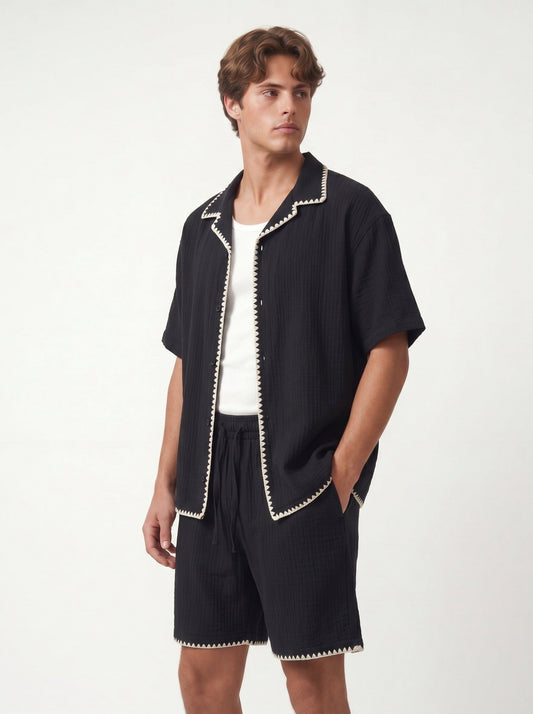Stitched-Detail Shirt and Shorts Set