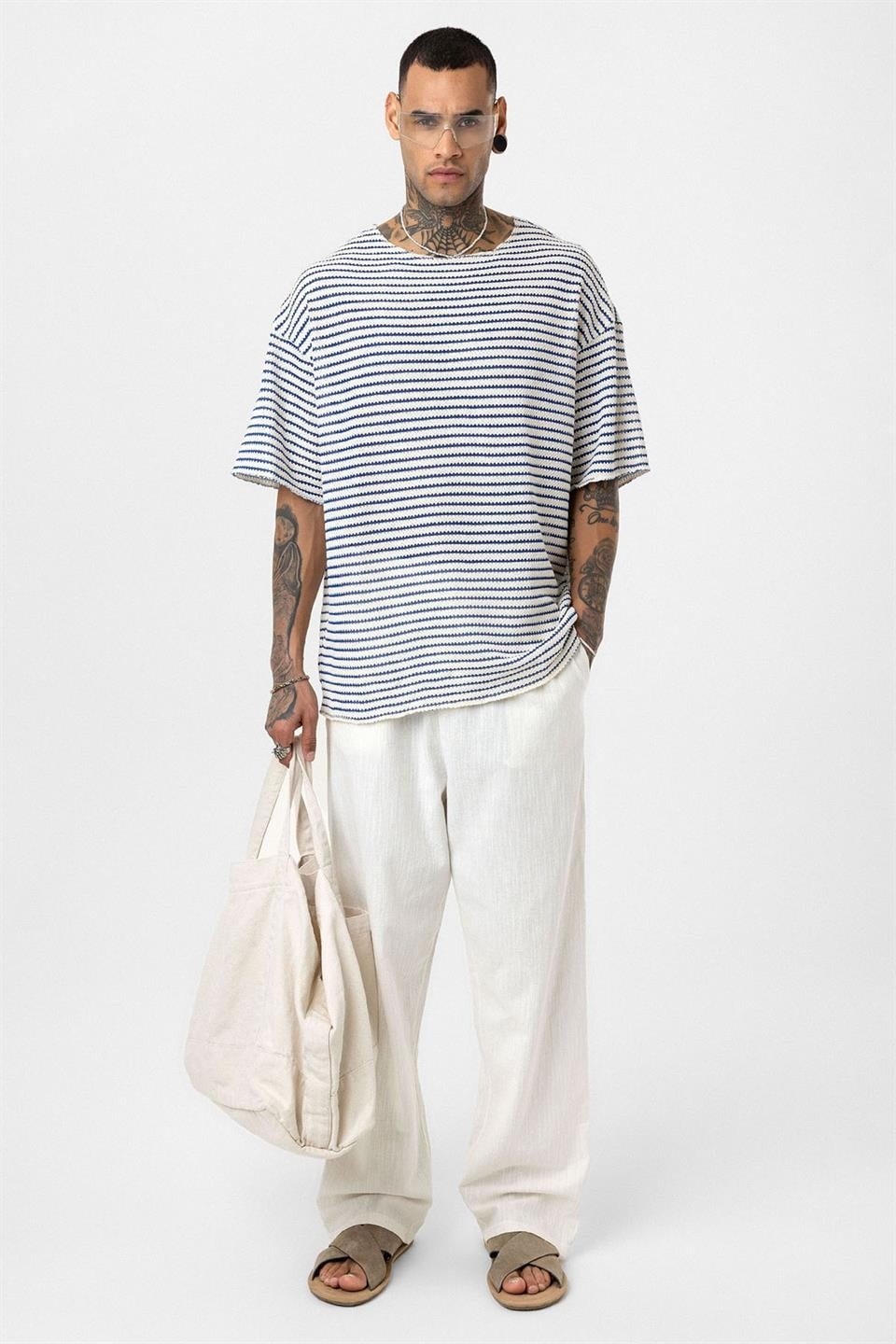 Striped Oversized Knit T-Shirt 30-773