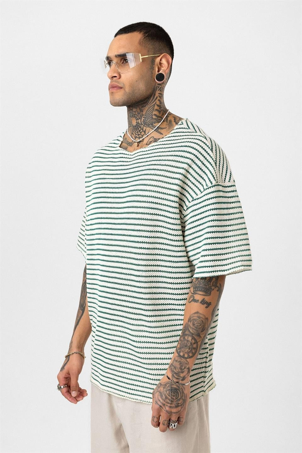 Striped Oversized Knit T-Shirt 30-773