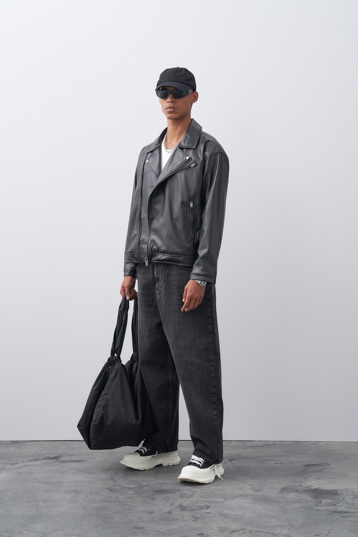 Leather Biker Jacket with Zipper Details