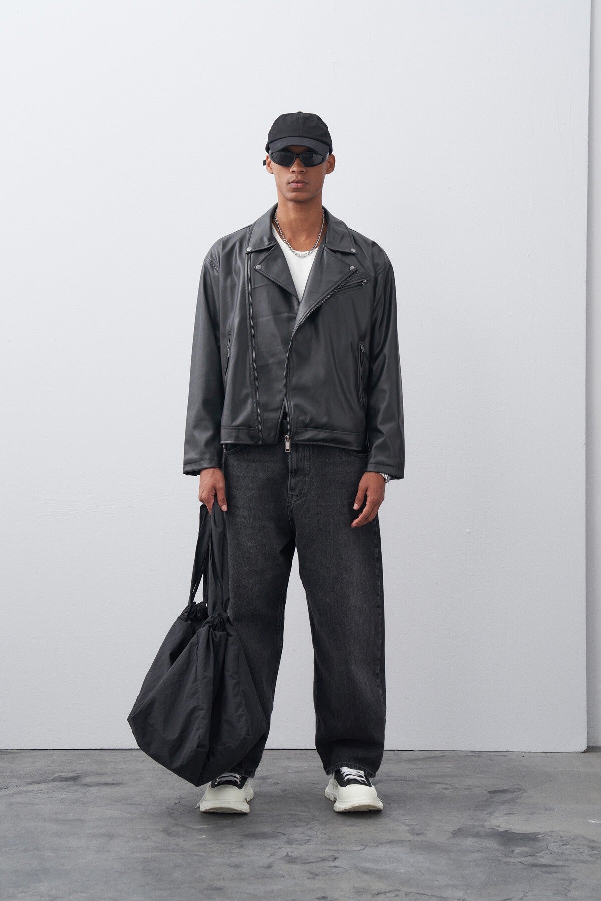Leather Biker Jacket with Zipper Details