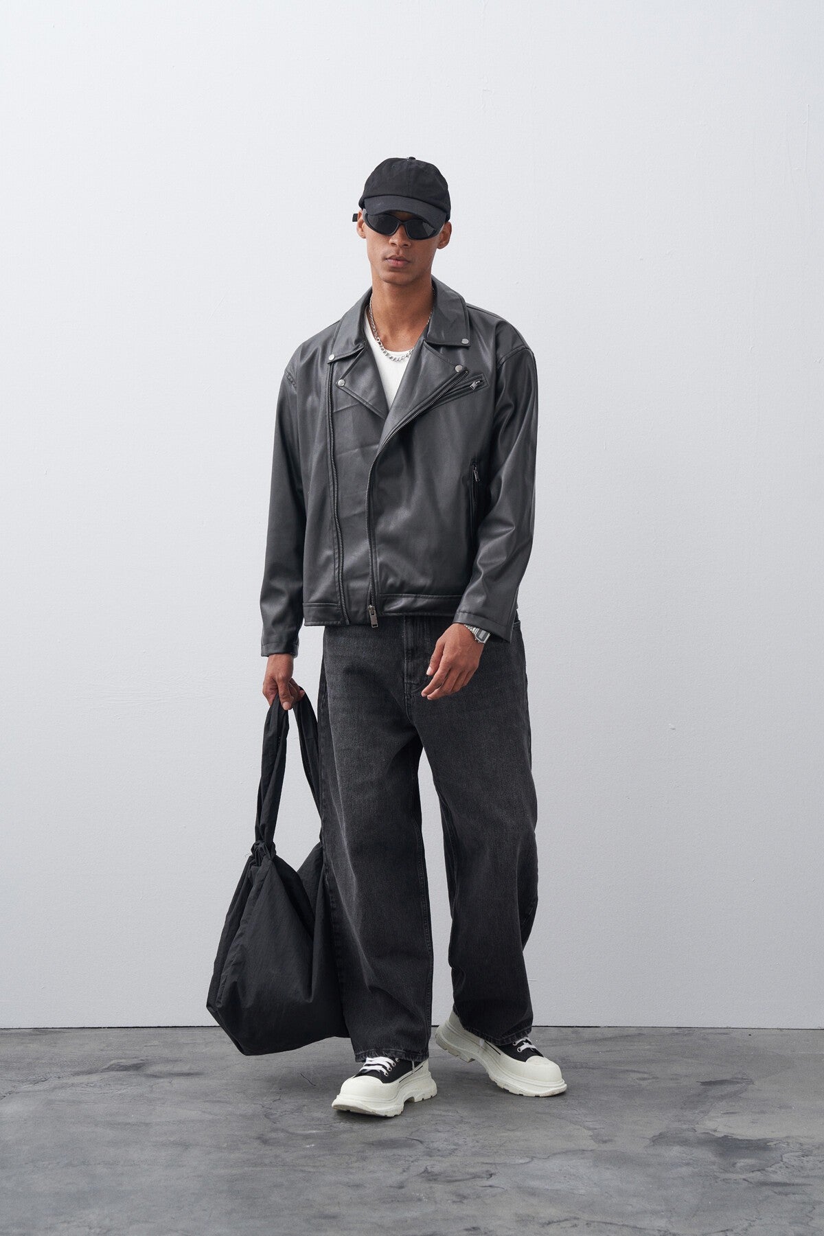 Leather Biker Jacket with Zipper Details