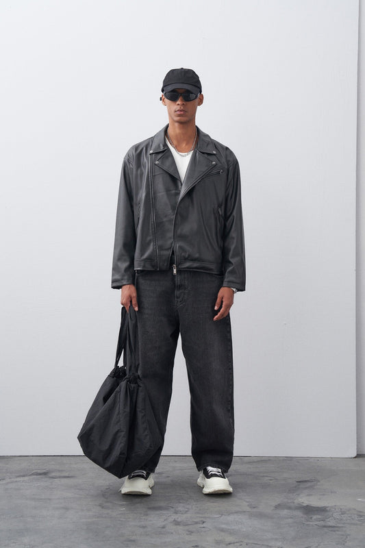 Leather Biker Jacket with Zipper Details