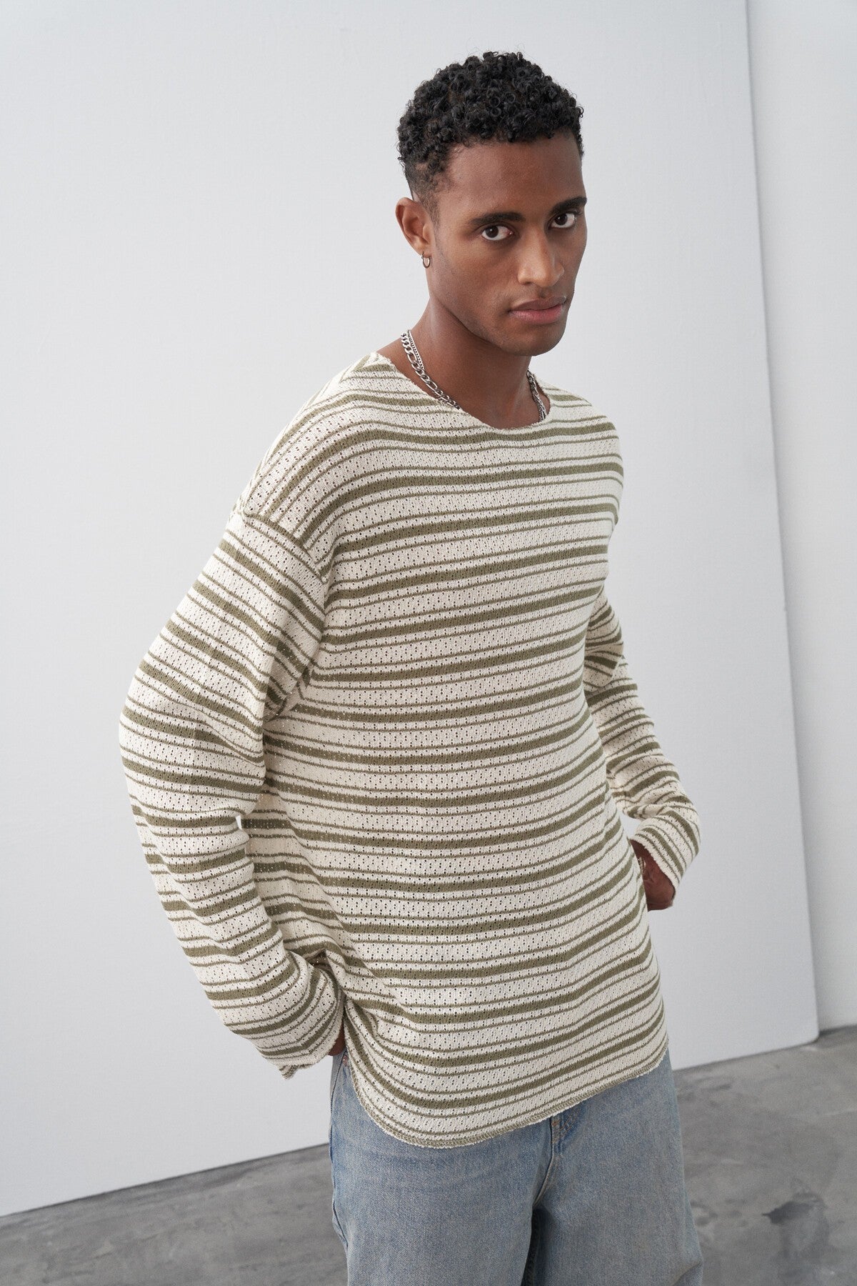 Oversized Striped Knit T-Shirt