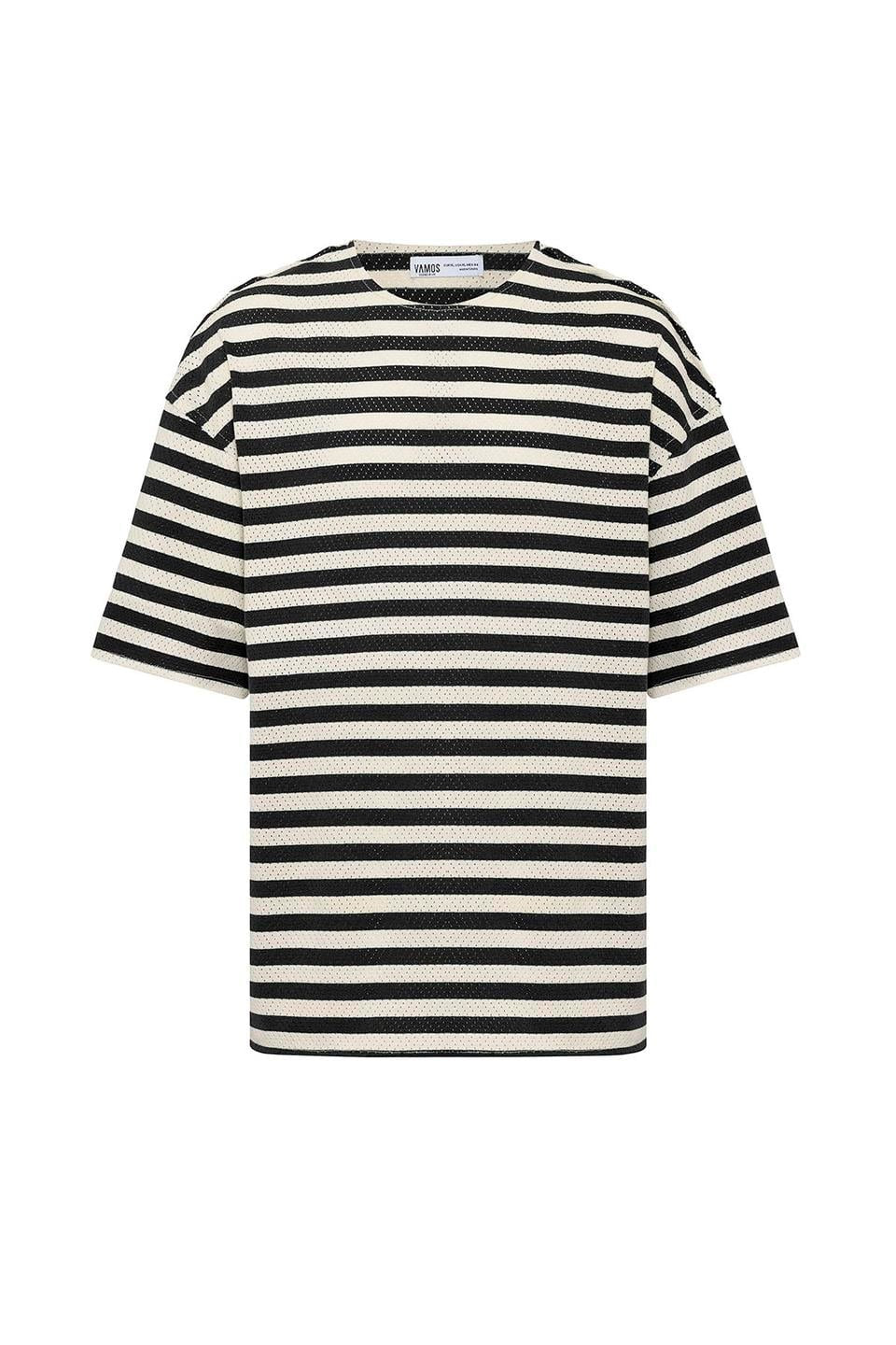 Striped Oversized Knit T-Shirt, Black