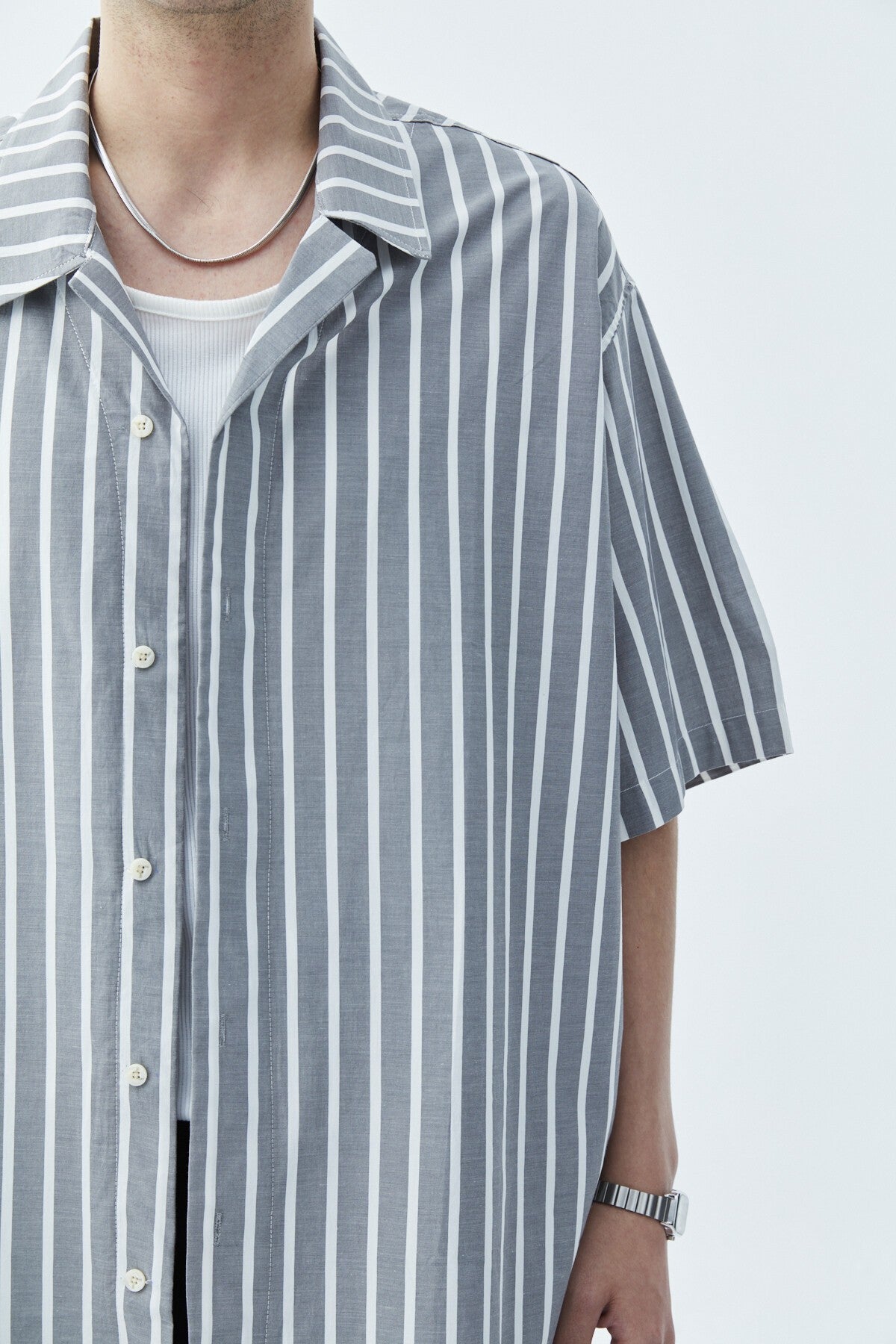 Striped Oversized Short-Sleeve Shirt