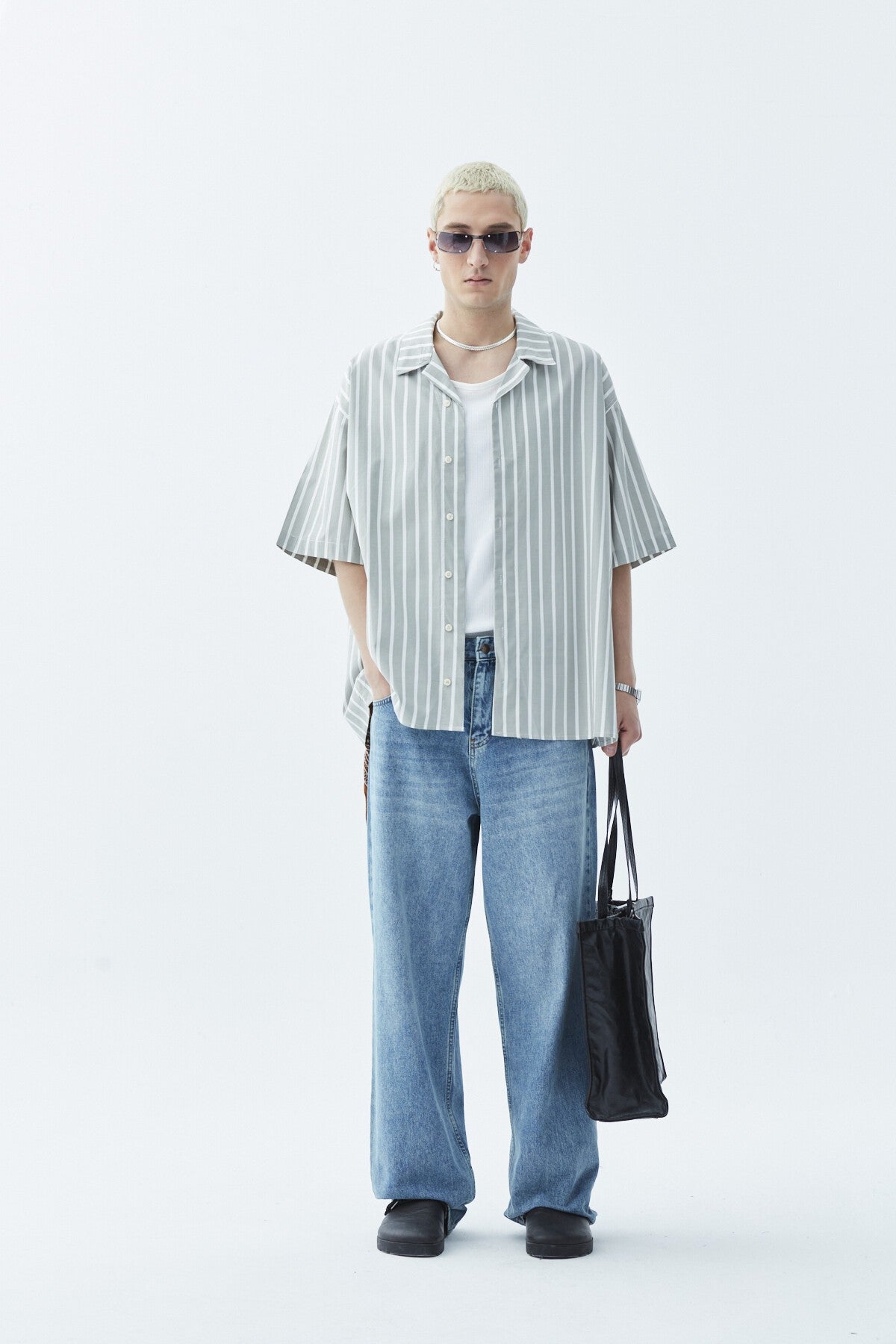 Striped Oversized Short-Sleeve Shirt