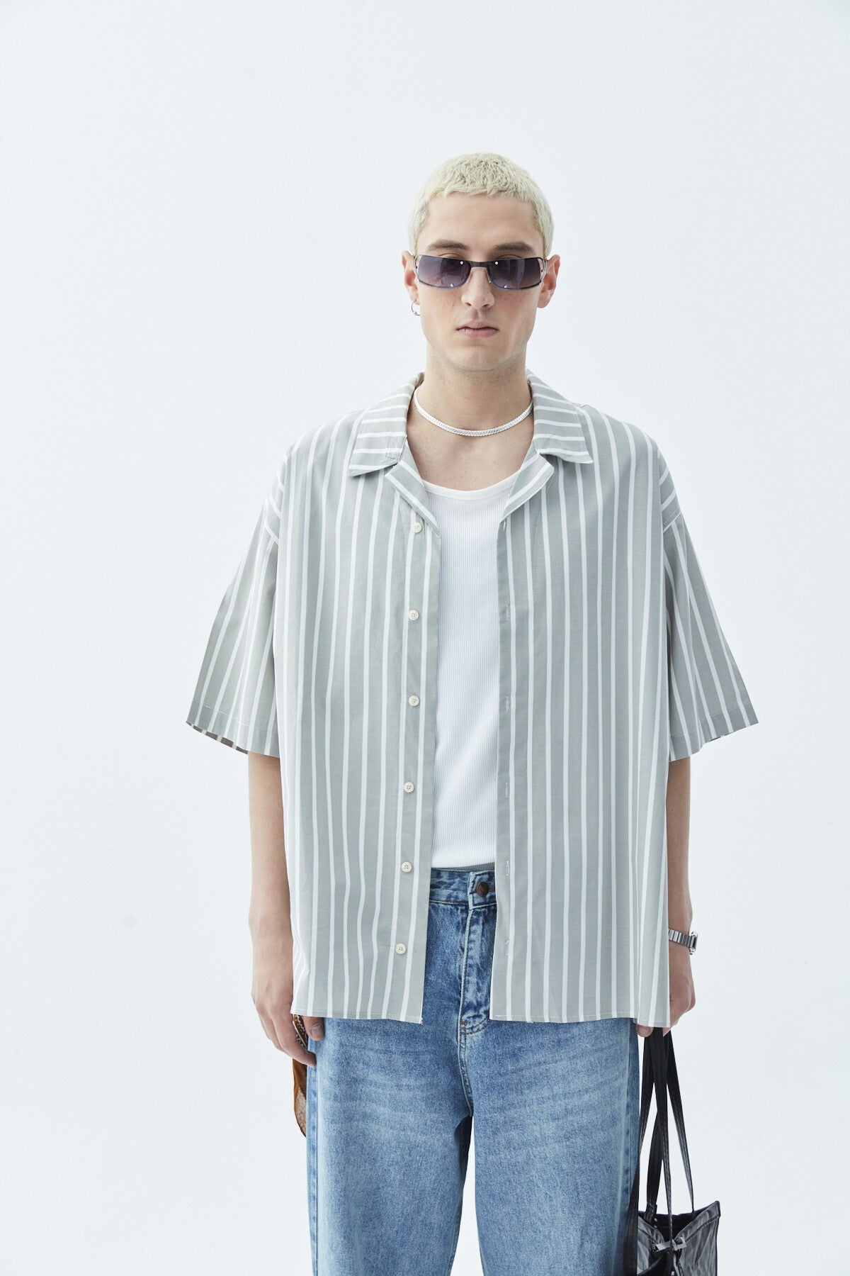 Striped Oversized Short-Sleeve Shirt