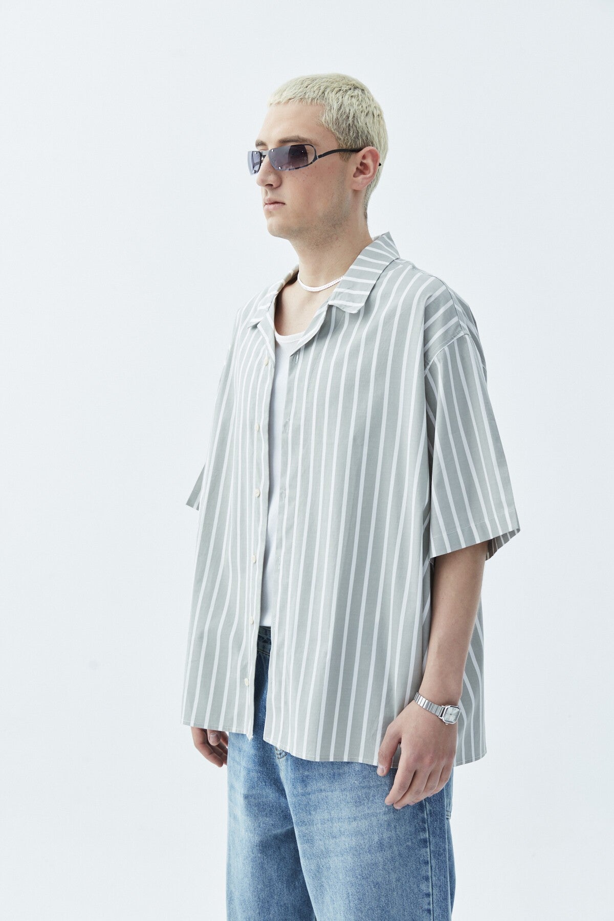 Striped Oversized Short-Sleeve Shirt