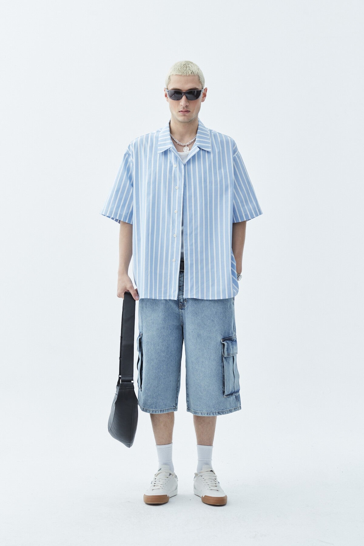 Striped Oversized Short-Sleeve Shirt