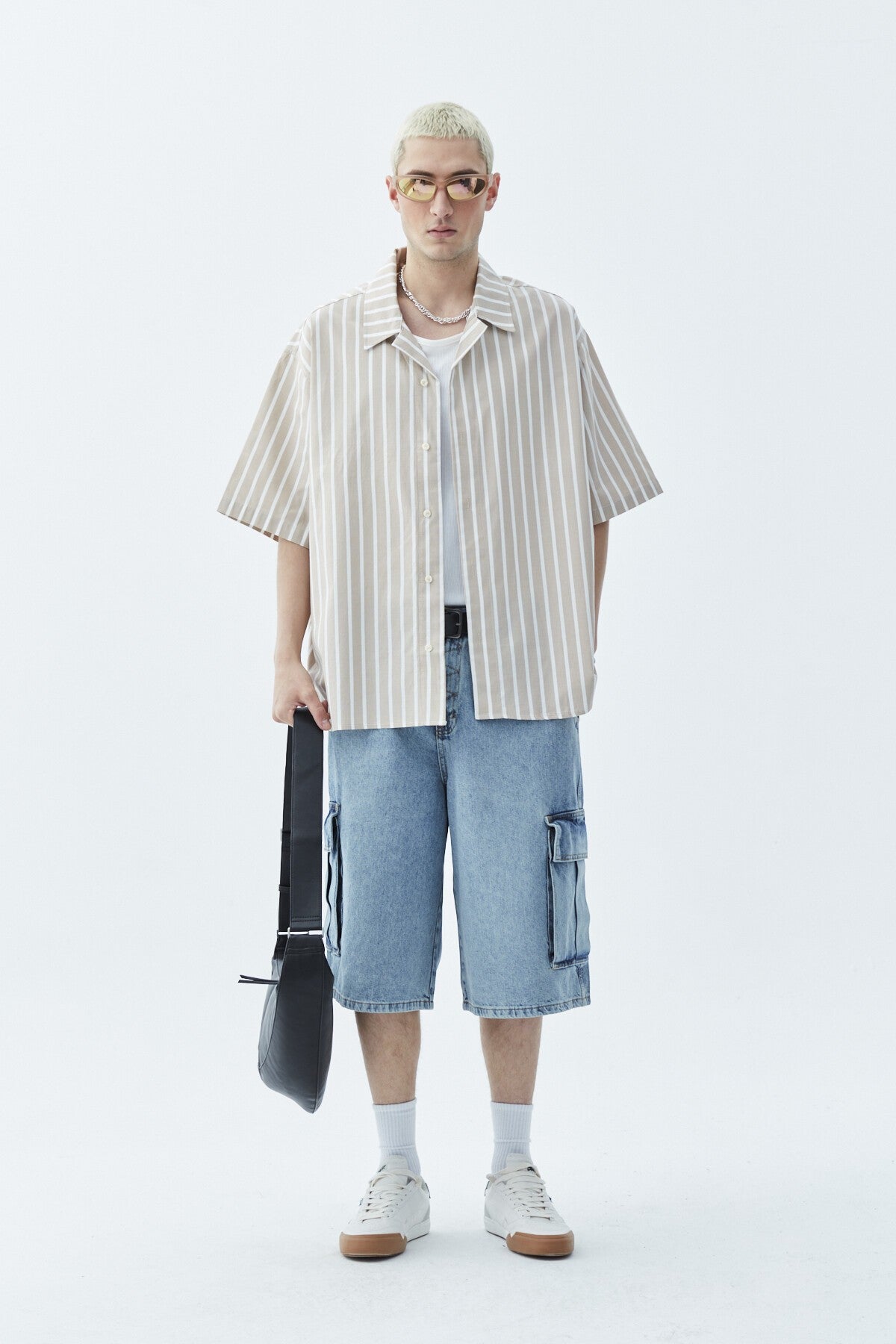 Striped Oversized Short-Sleeve Shirt