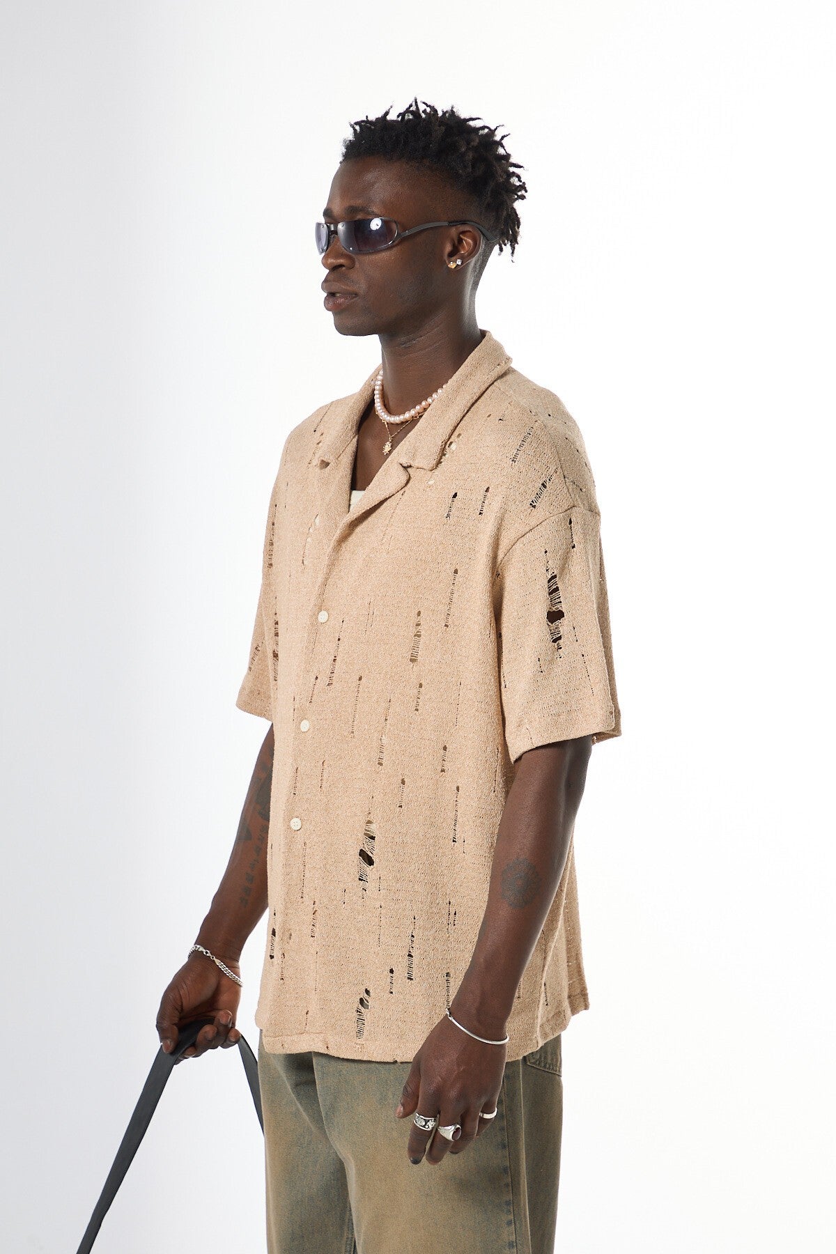 Oversized Knitted Shirt with Holes