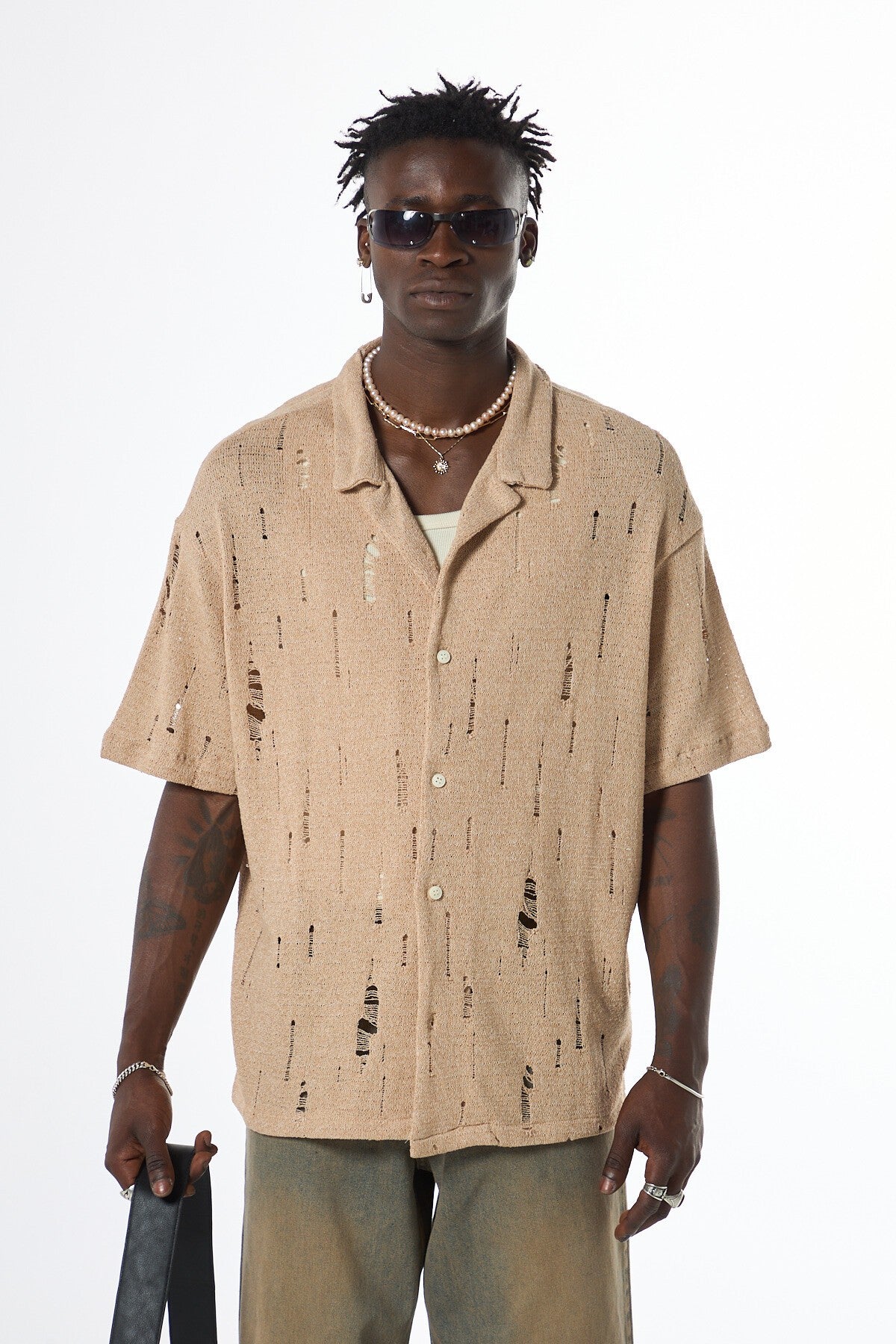 Oversized Knitted Shirt with Holes