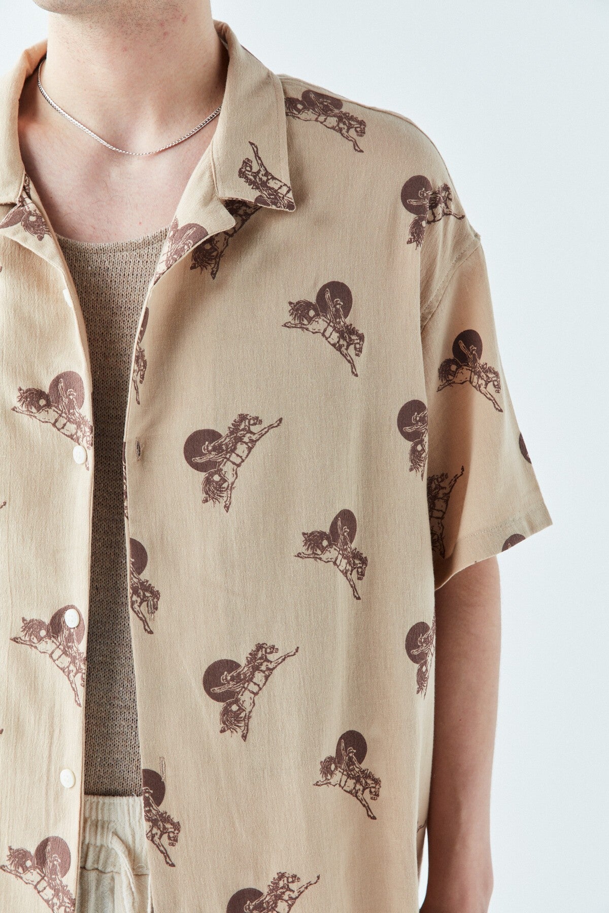 Patterned Short-Sleeve Oversized Shirt