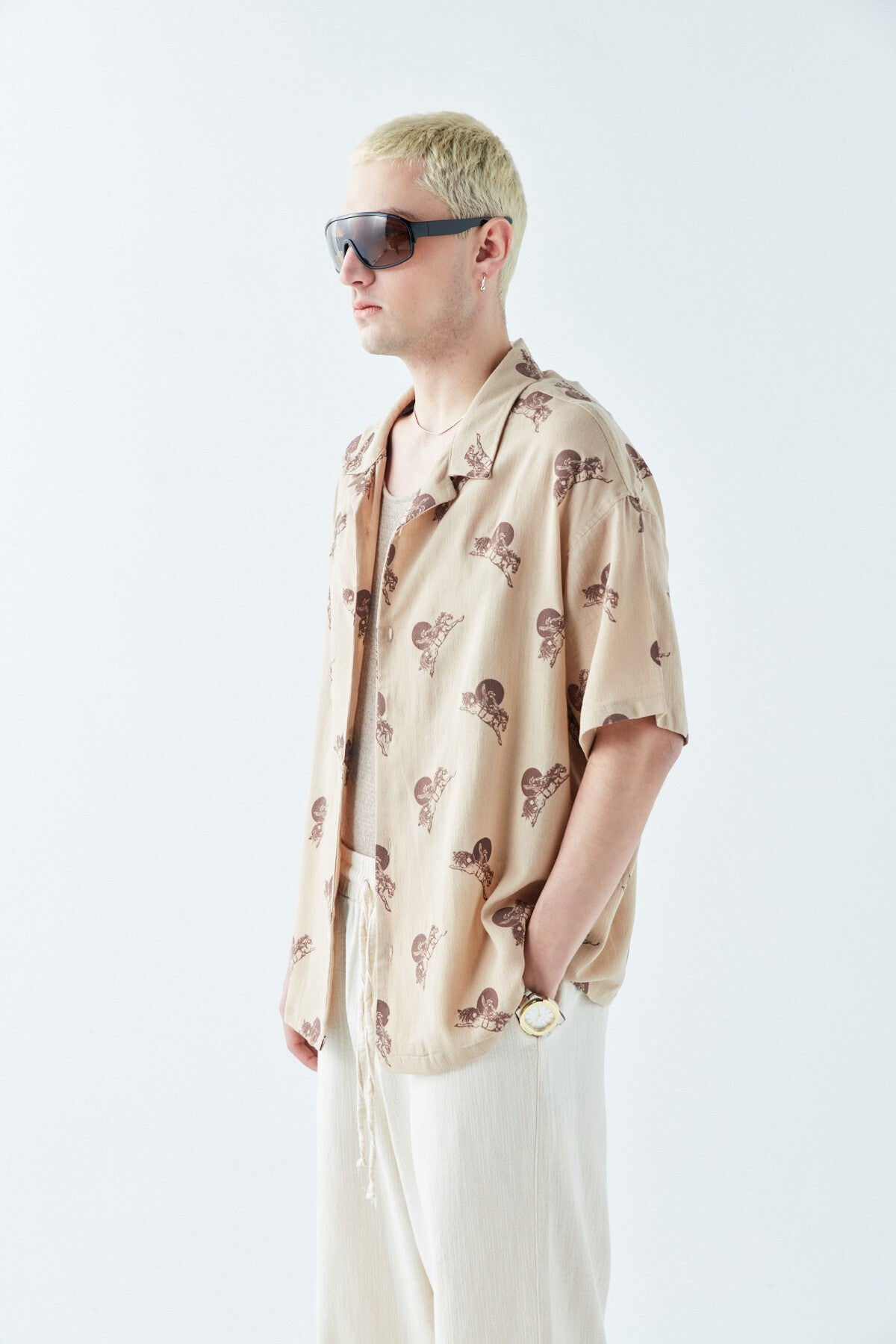 Patterned Short-Sleeve Oversized Shirt