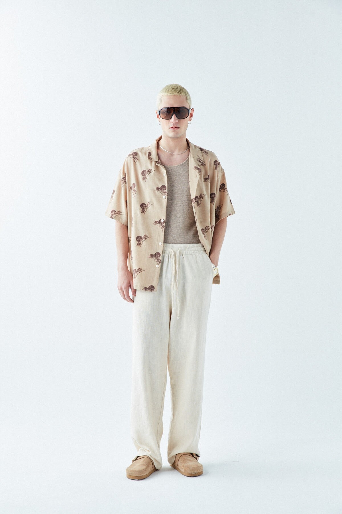 Patterned Short-Sleeve Oversized Shirt