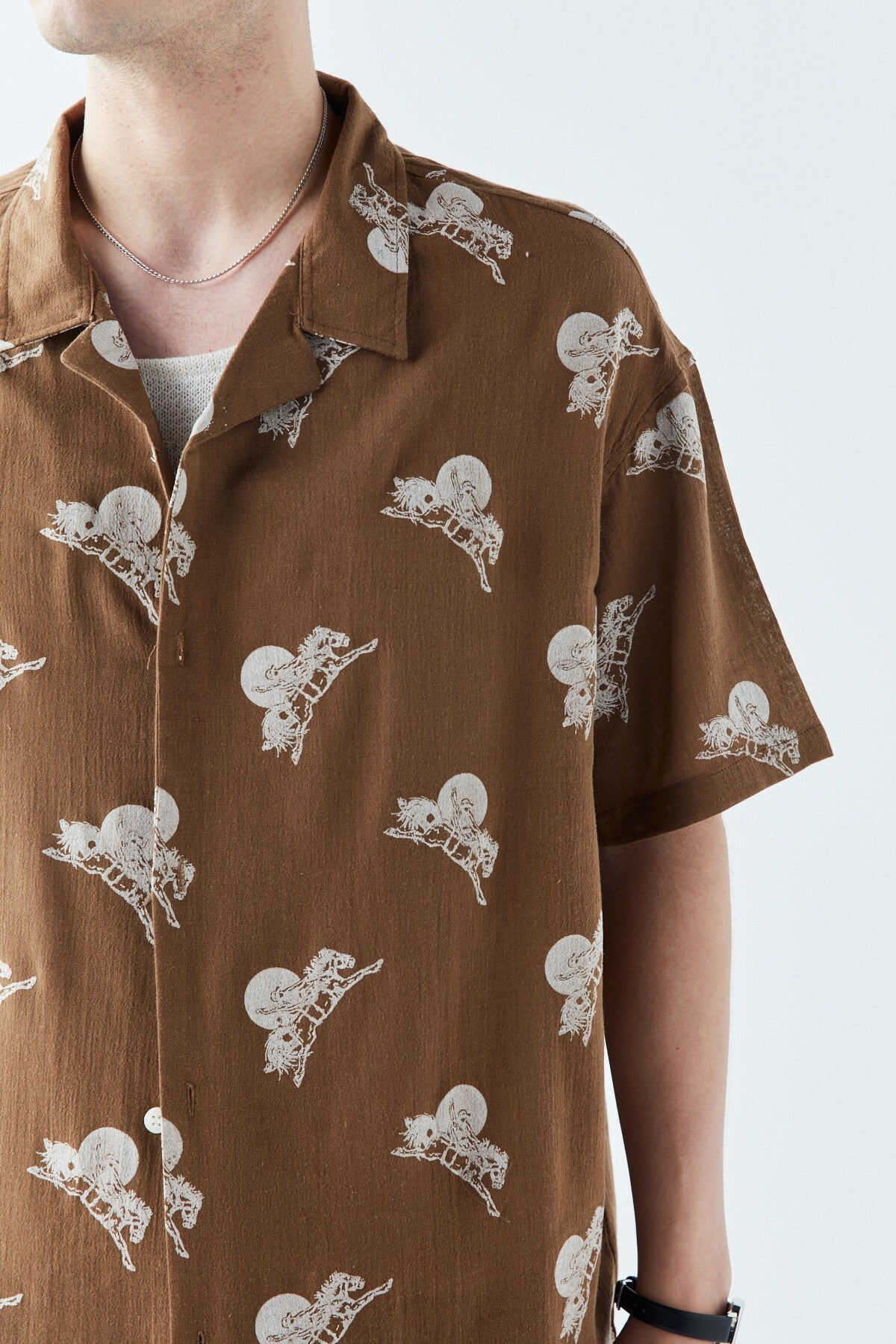 Patterned Short-Sleeve Oversized Shirt