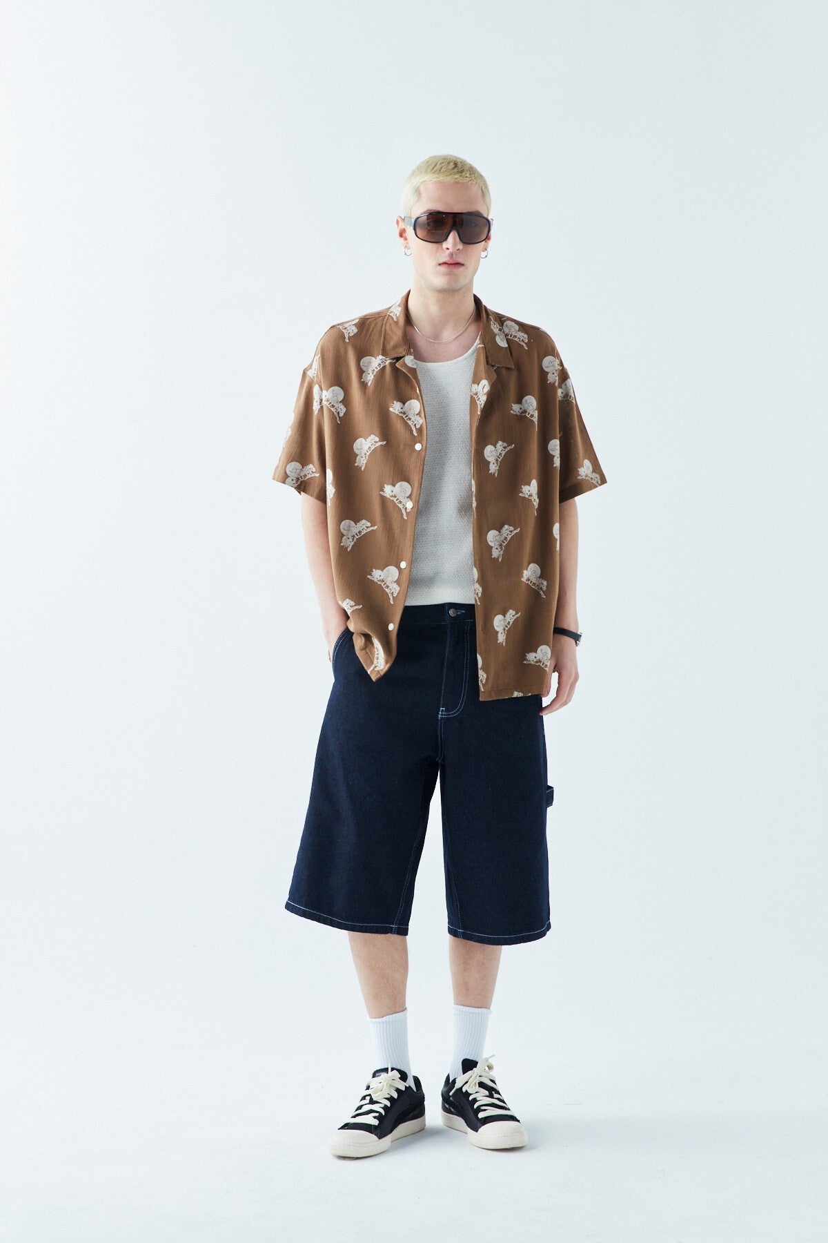 Patterned Short-Sleeve Oversized Shirt