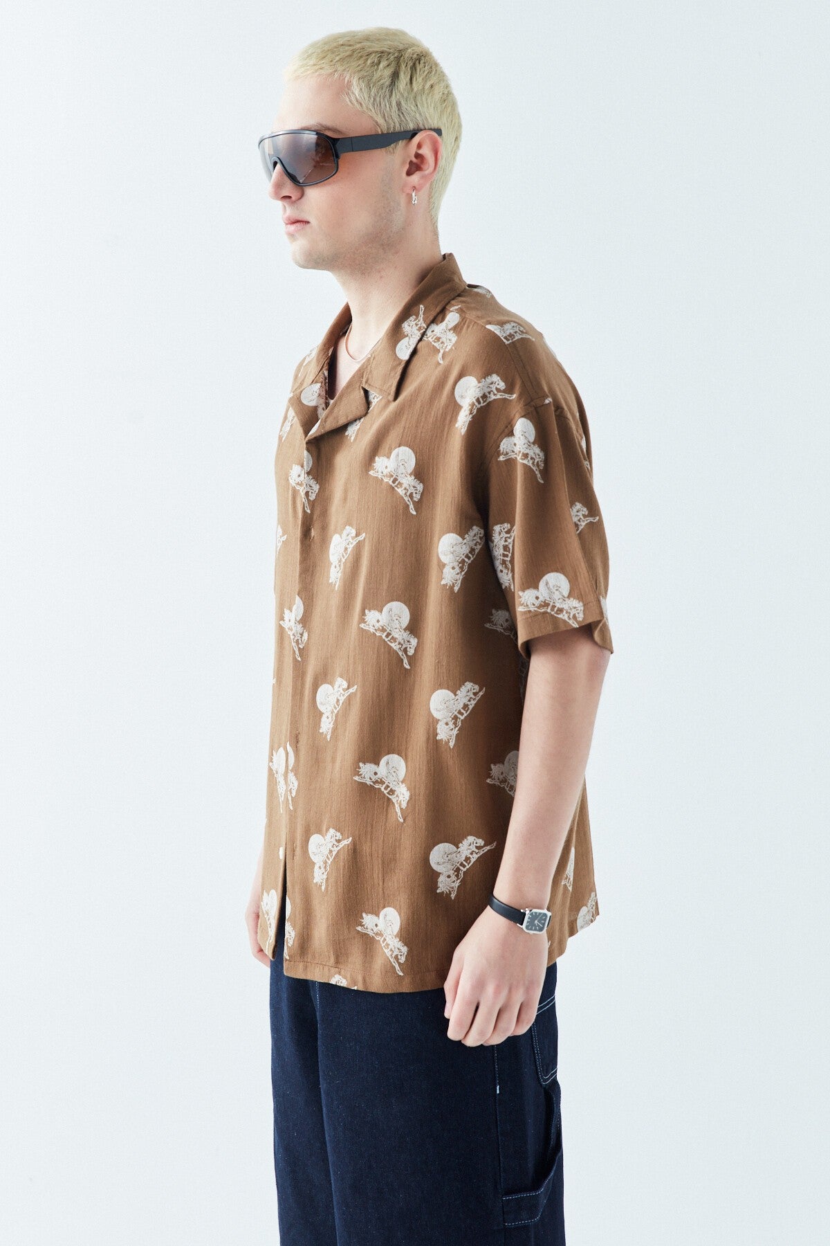 Patterned Short-Sleeve Oversized Shirt