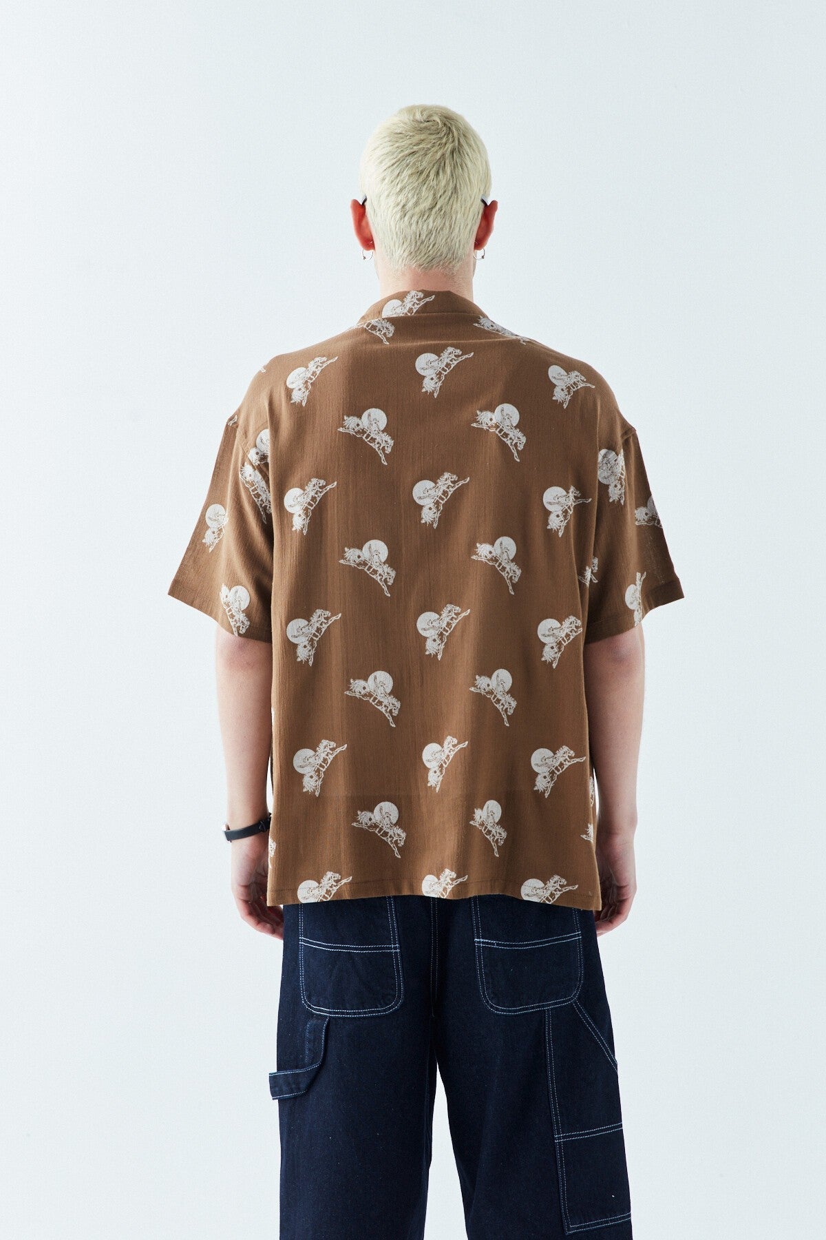 Patterned Short-Sleeve Oversized Shirt