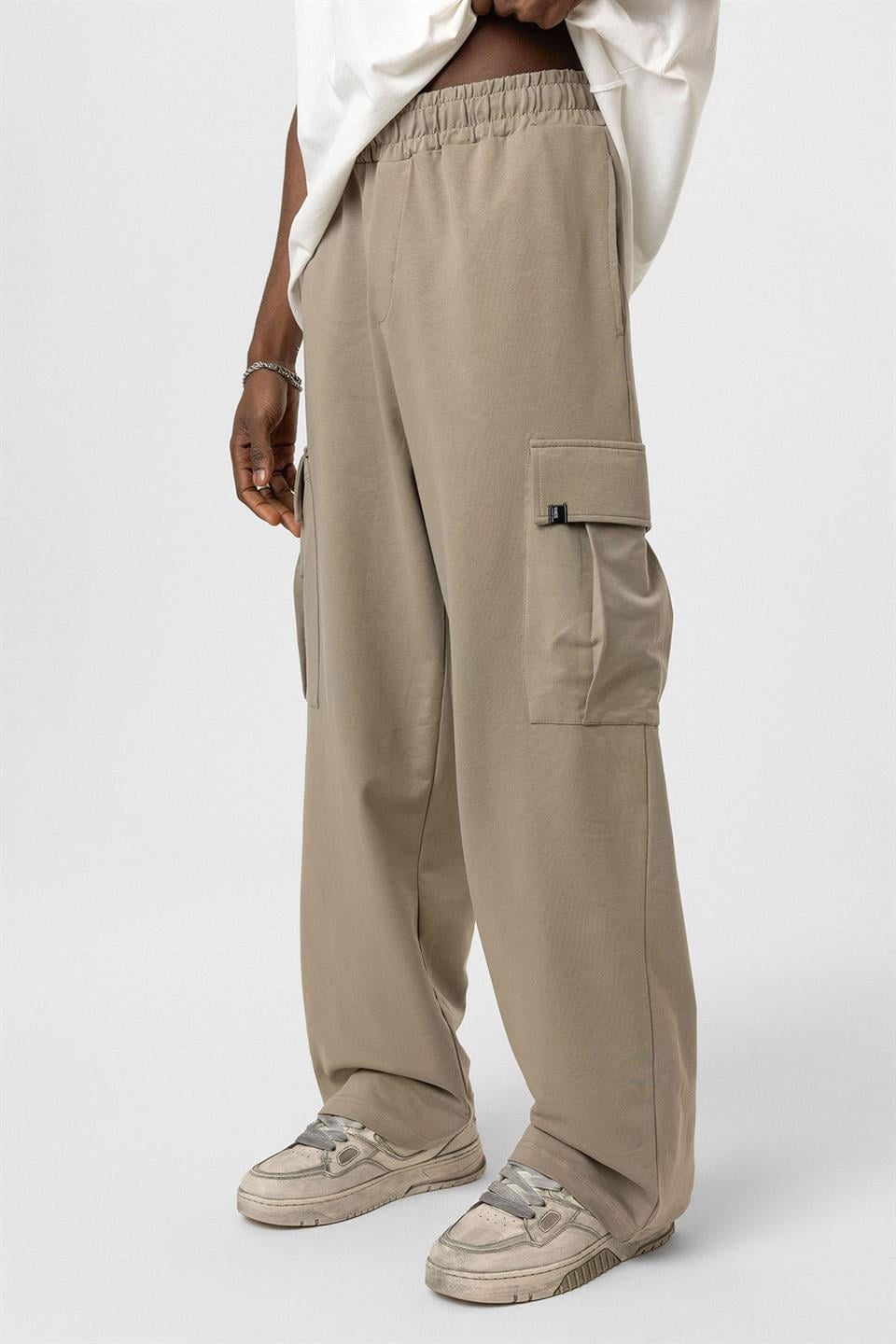 Waistband-Elastic Cargo Baggy Pants