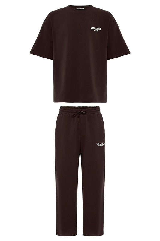 Care About Printed Oversized Sweatsuit Set - 40-573