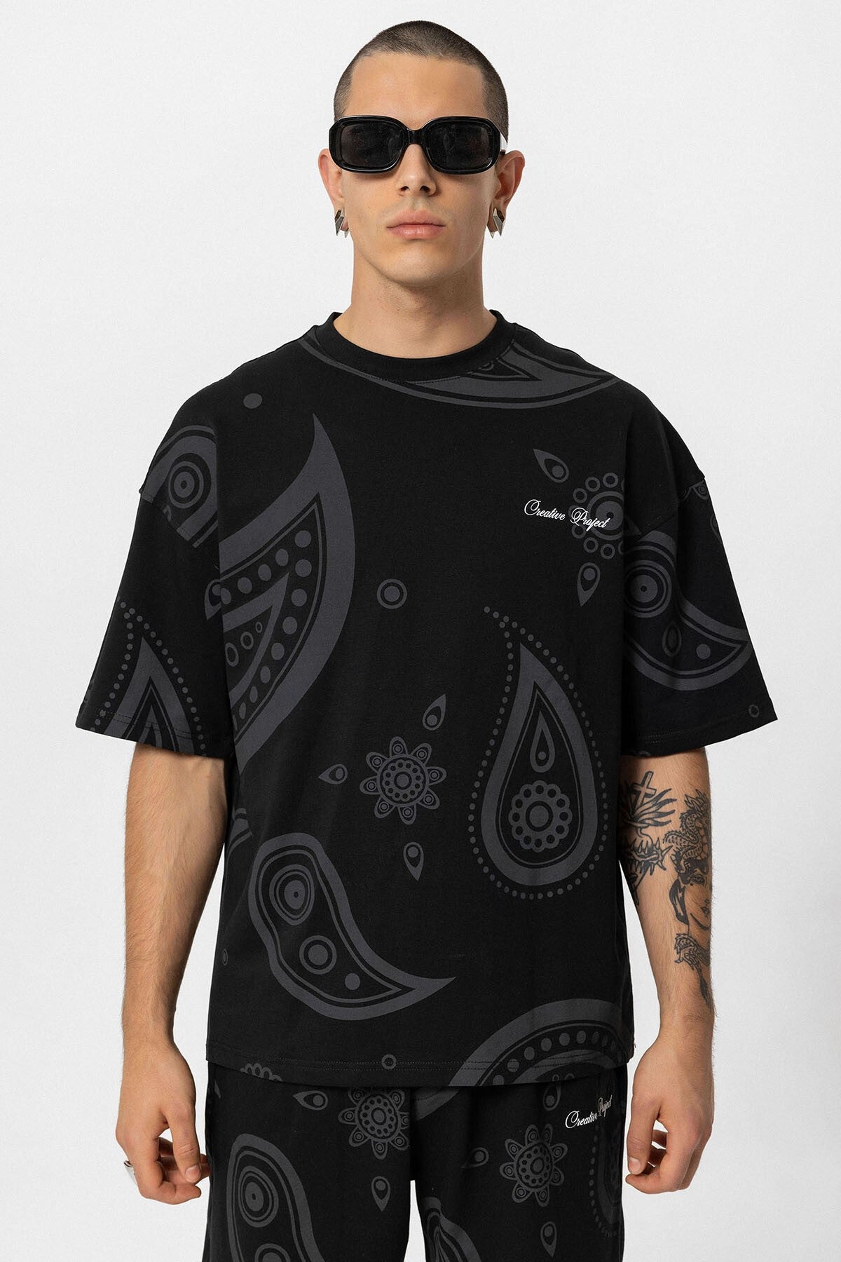 Oversized Patterned Shorts and T-Shirt Set