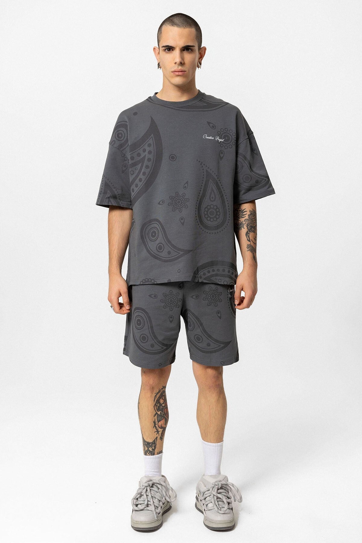 Oversized Patterned Shorts and T-Shirt Set
