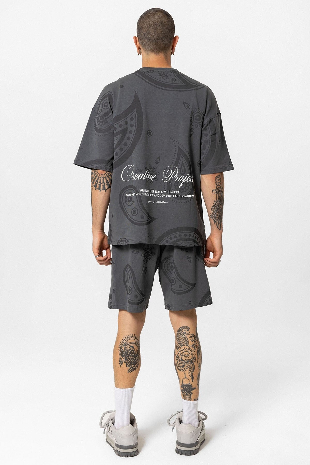 Oversized Patterned Shorts and T-Shirt Set
