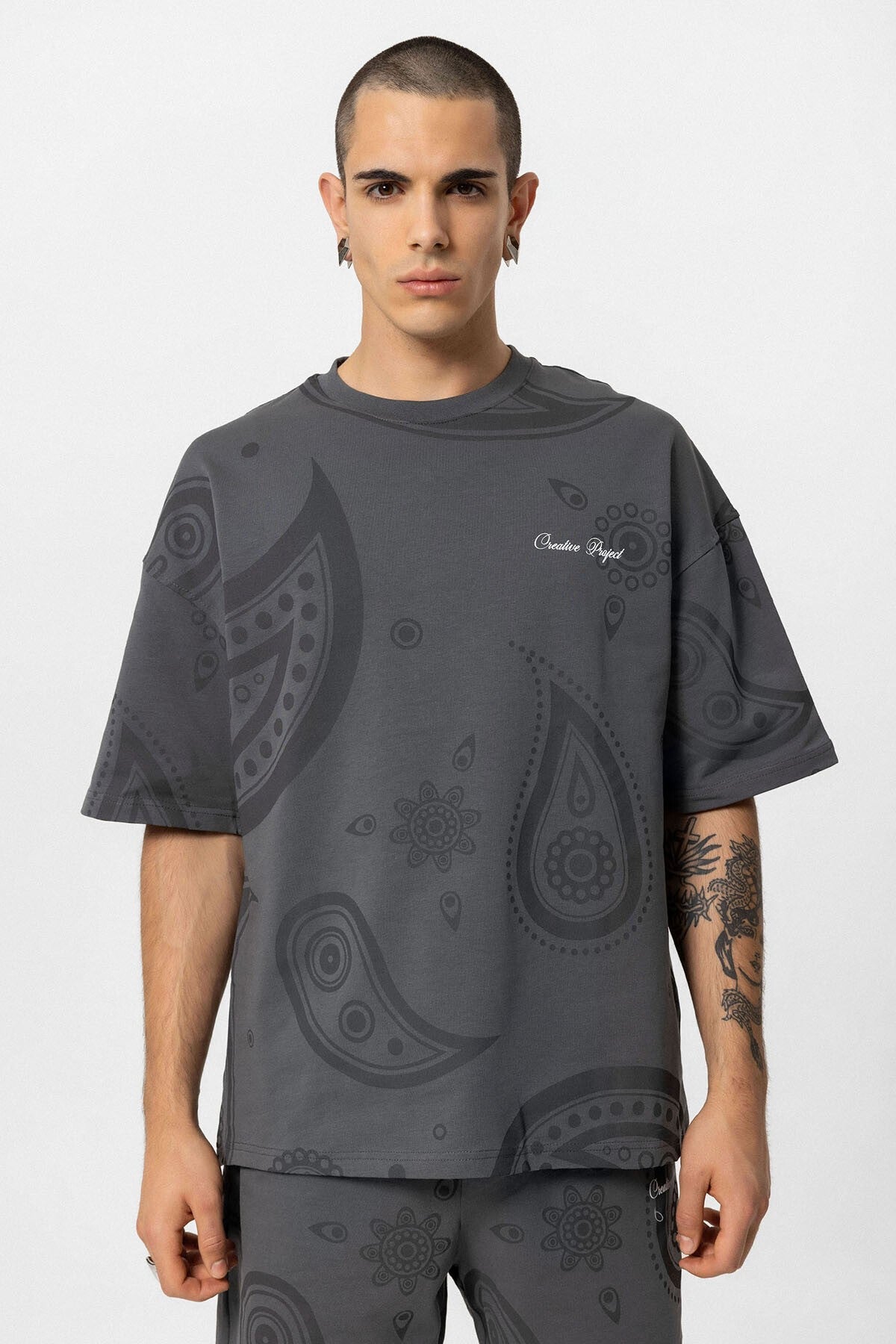 Oversized Patterned Shorts and T-Shirt Set