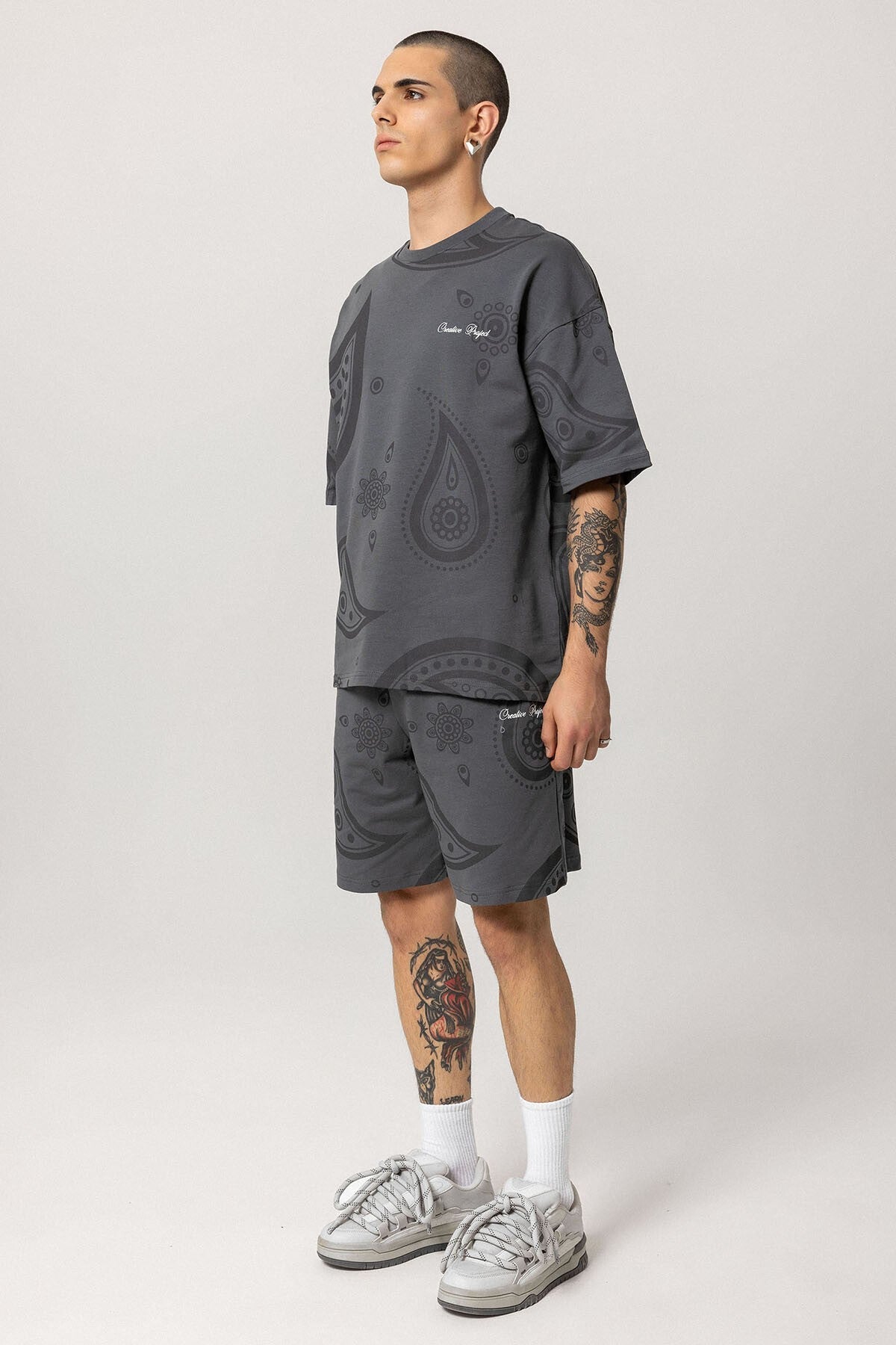 Oversized Patterned Shorts and T-Shirt Set