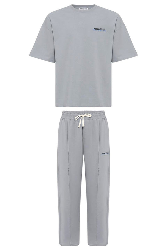 Oversized Sweatsuit Set with Slit Hem