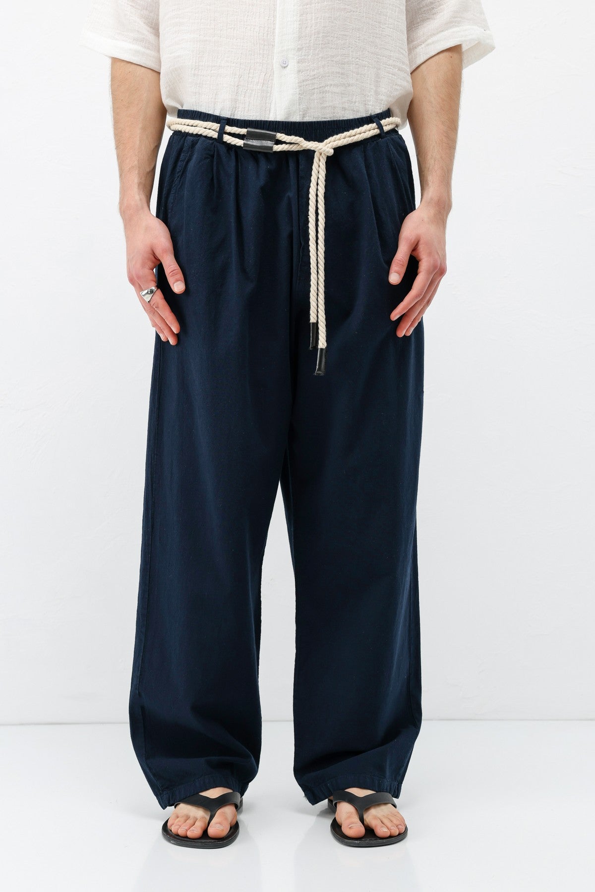 Oversized Linen Pants with Detailed Belt