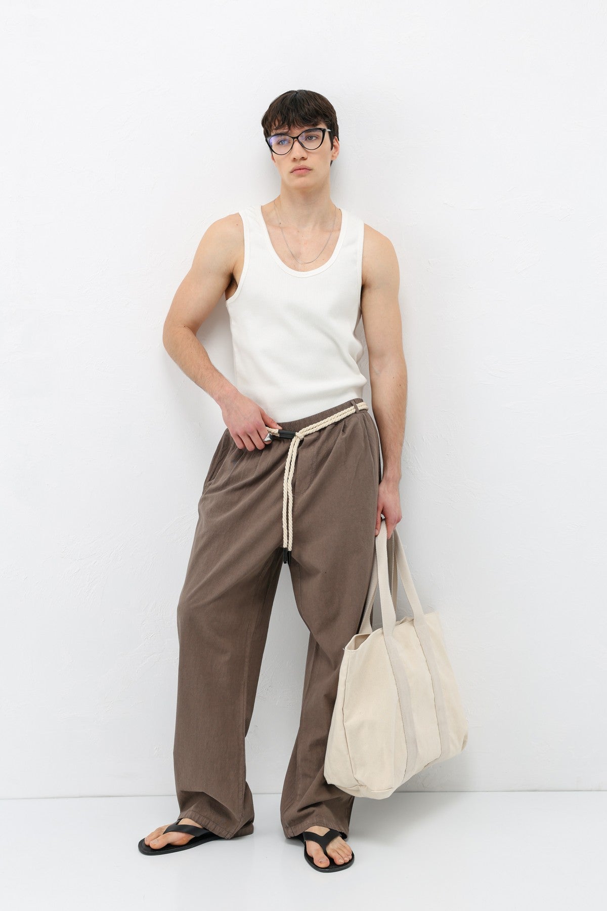 Oversized Linen Pants with Detailed Belt