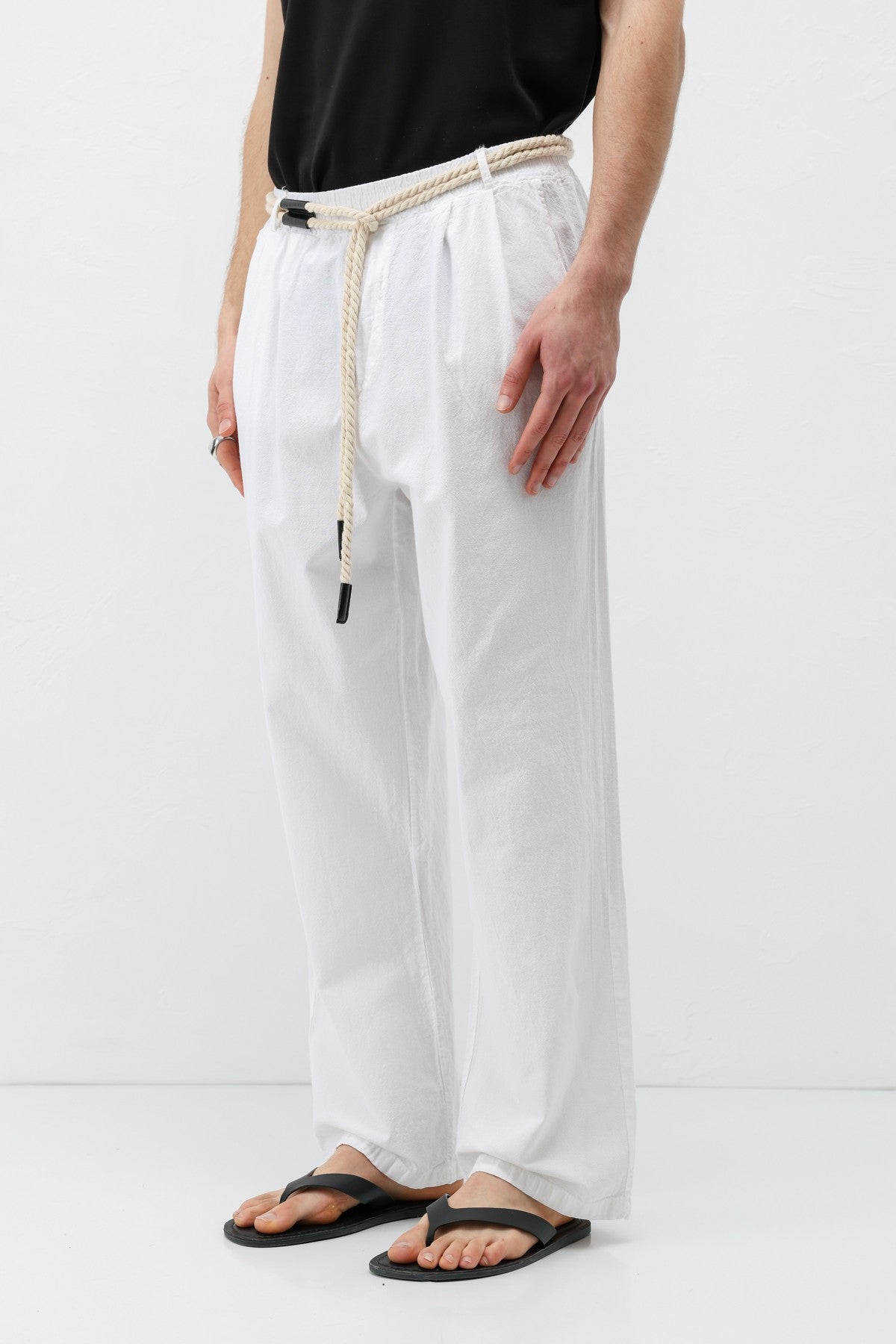 Oversized Linen Pants with Detailed Belt