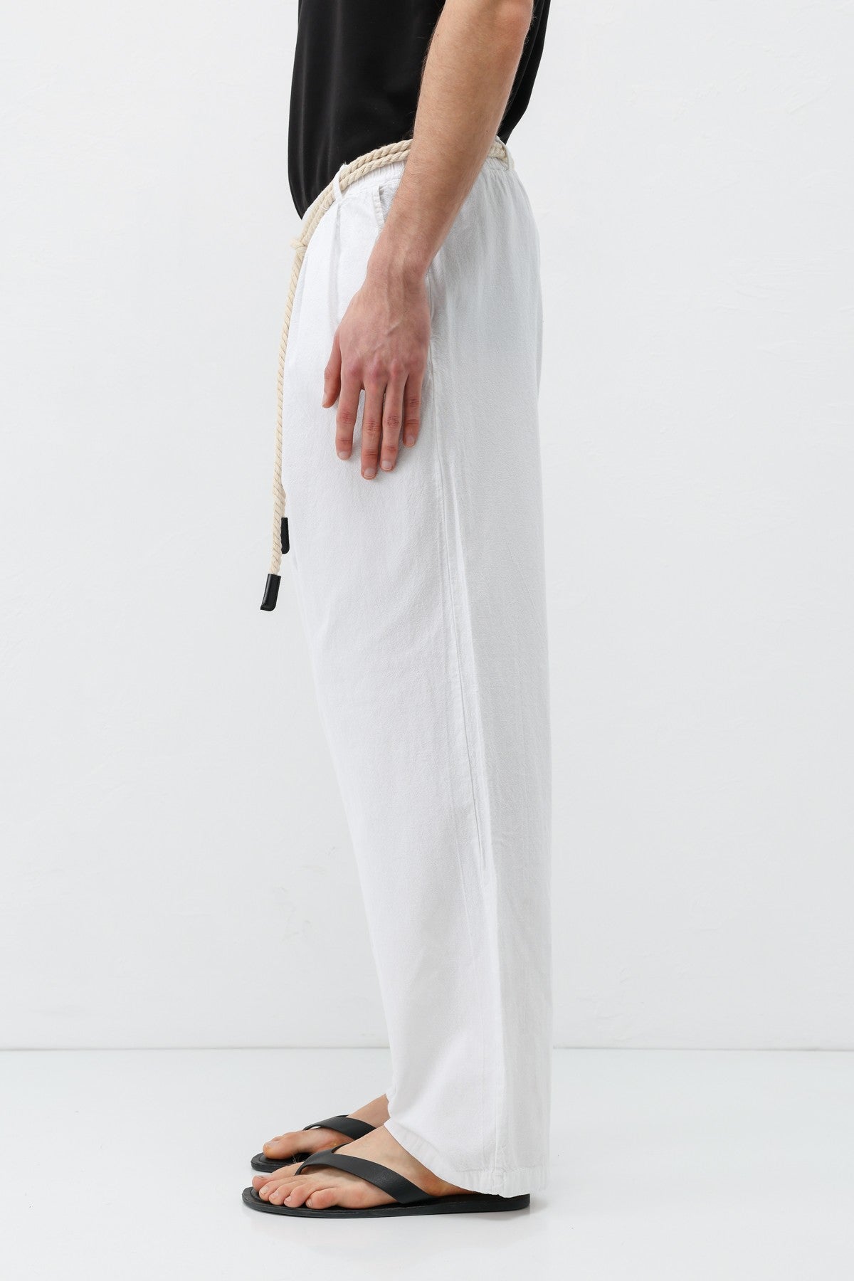 Oversized Linen Pants with Detailed Belt