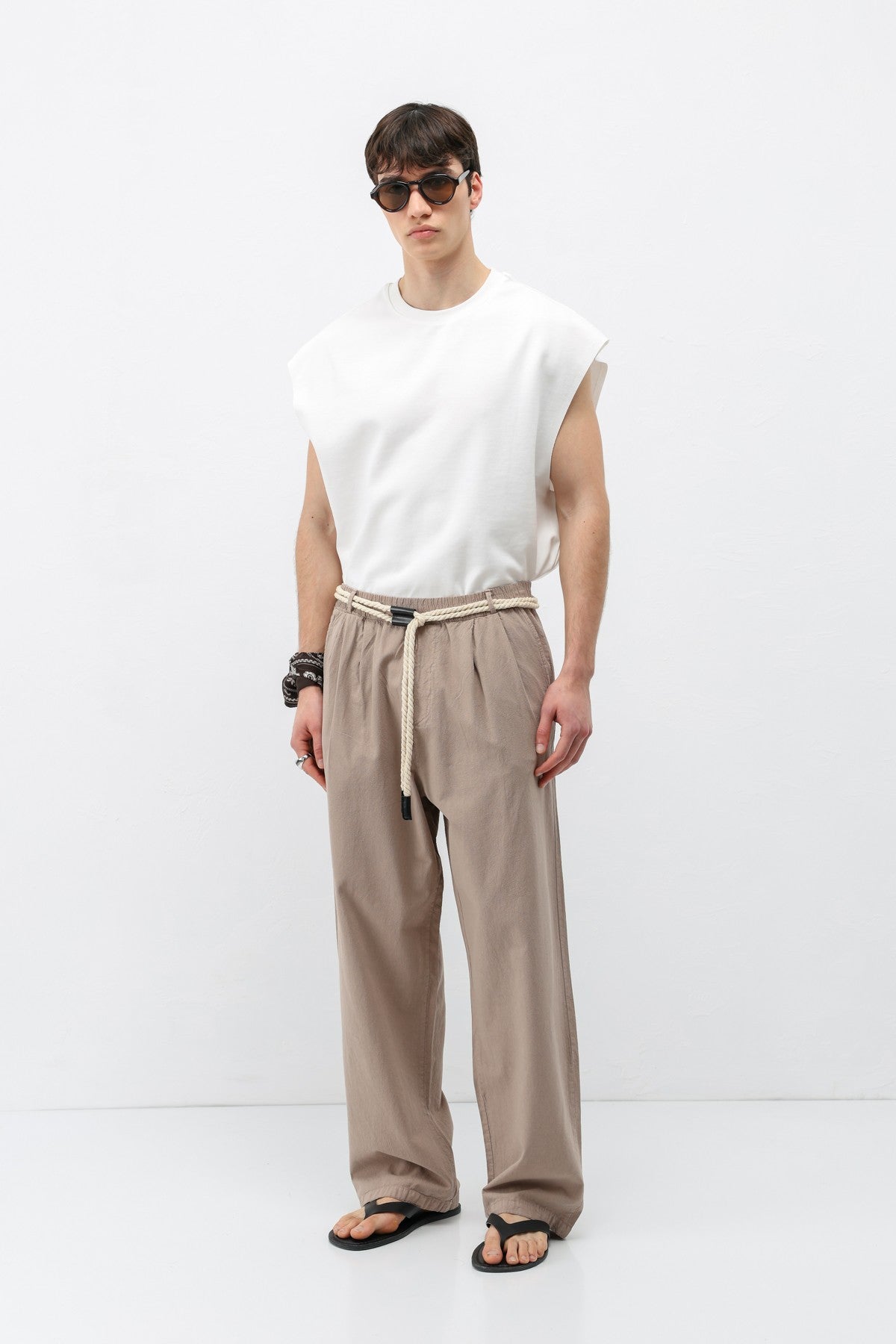 Oversized Linen Pants with Detailed Belt