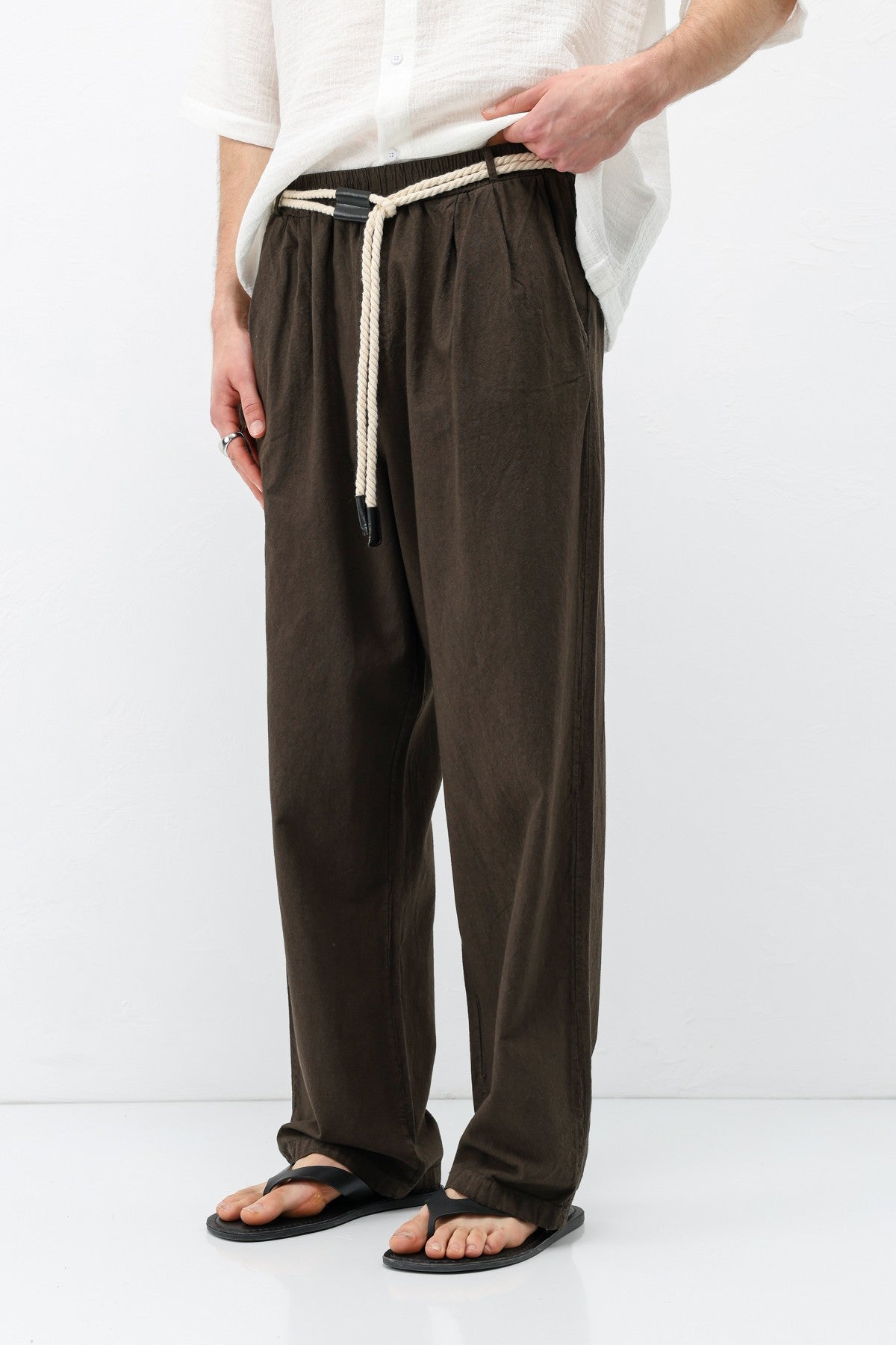 Oversized Linen Pants with Detailed Belt