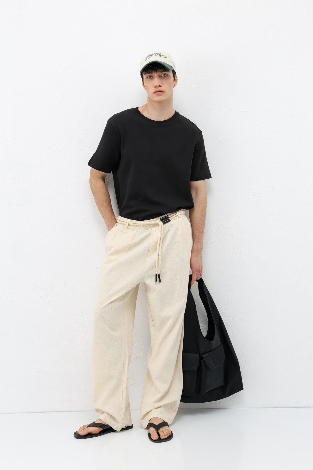 Oversized Linen Pants with Detailed Belt