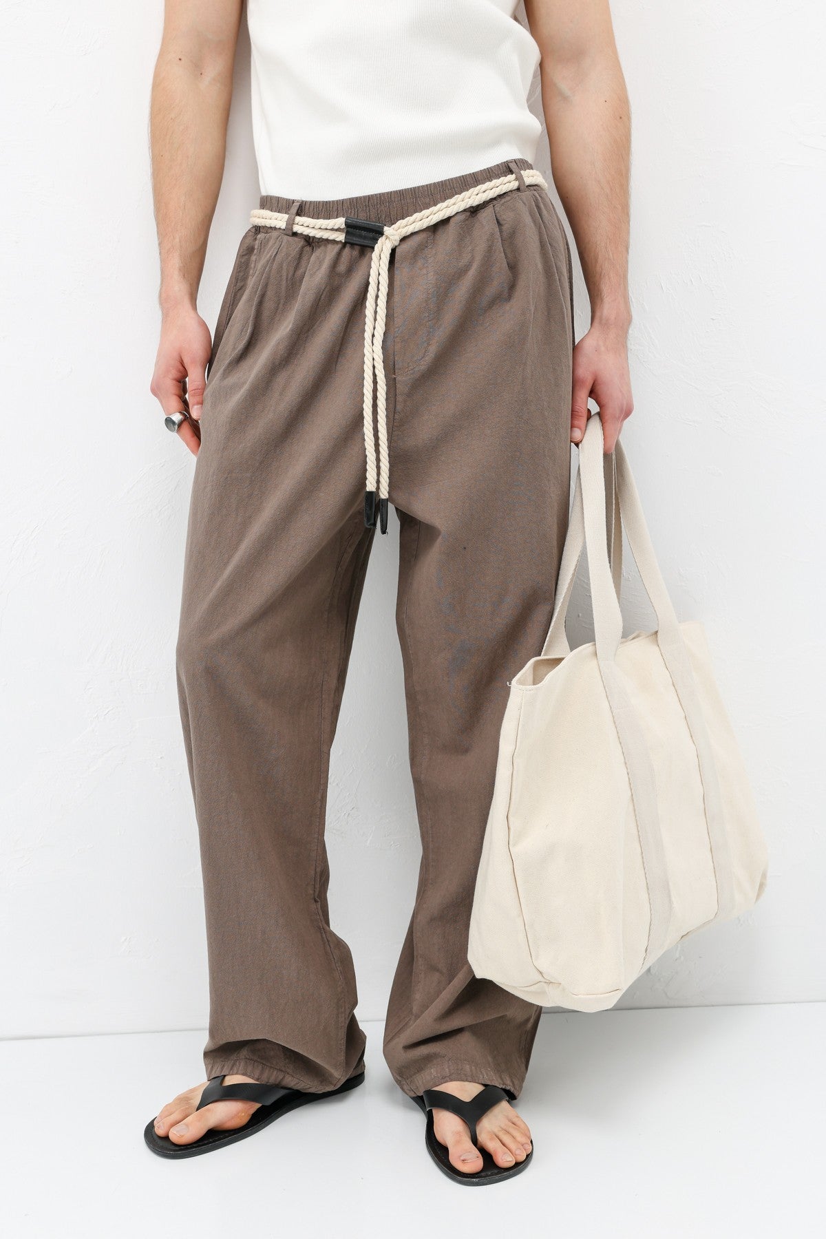 Oversized Linen Pants with Detailed Belt