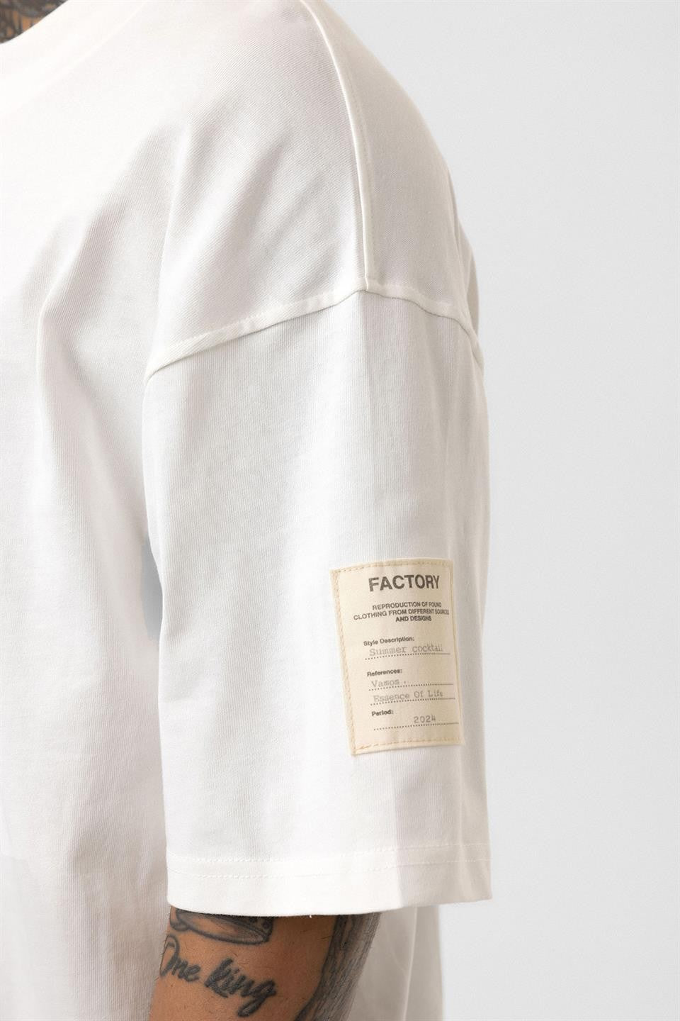 Oversized T-Shirt with Fisherman's Collar and Label Detail - Light Smoke