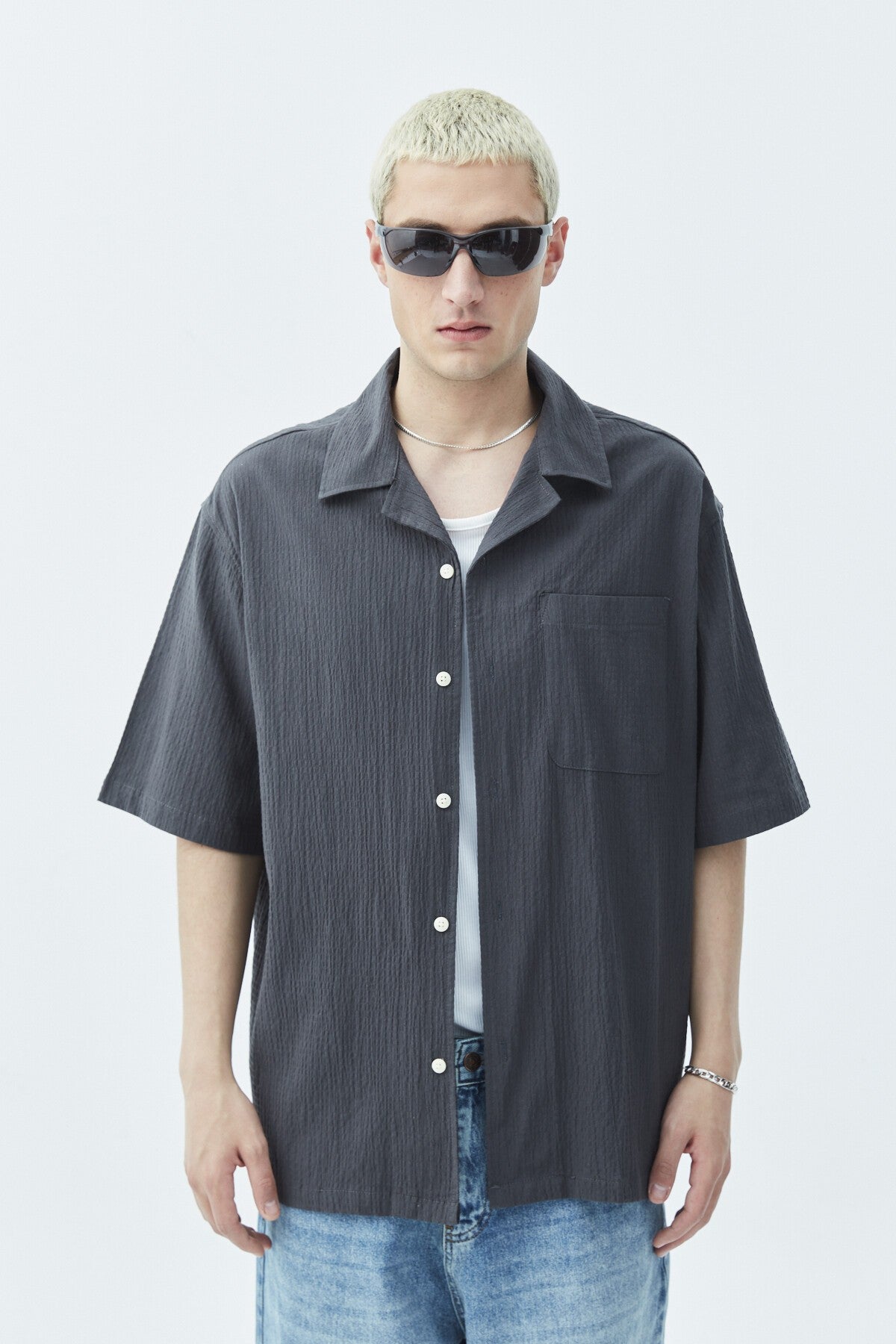 Oversized Short-Sleeve Linen Shirt with Pockets