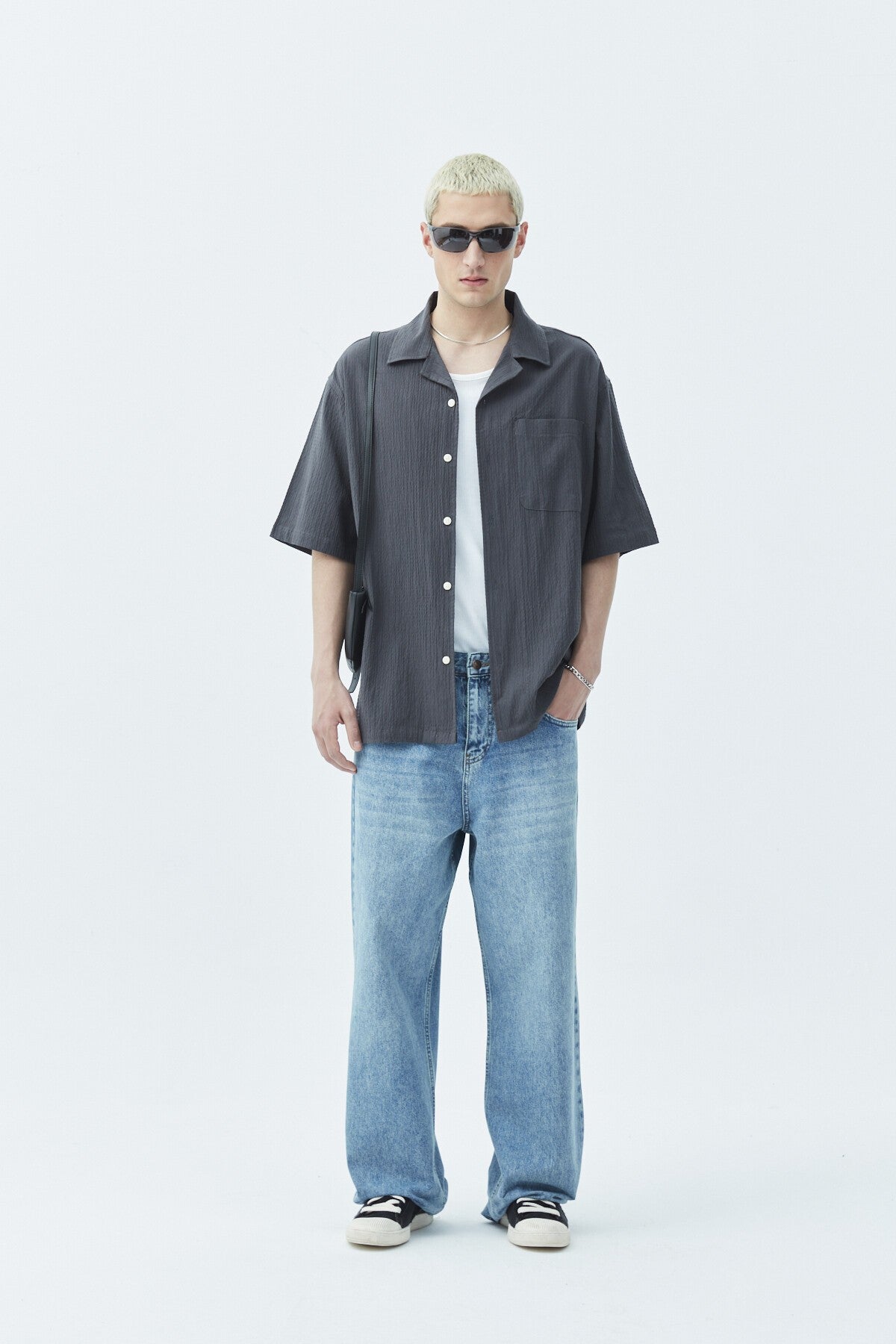 Oversized Short-Sleeve Linen Shirt with Pockets