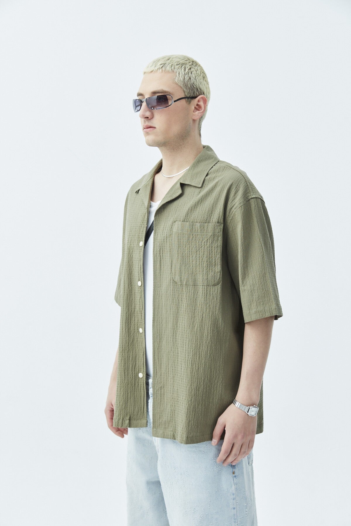 Oversized Short-Sleeve Linen Shirt with Pockets