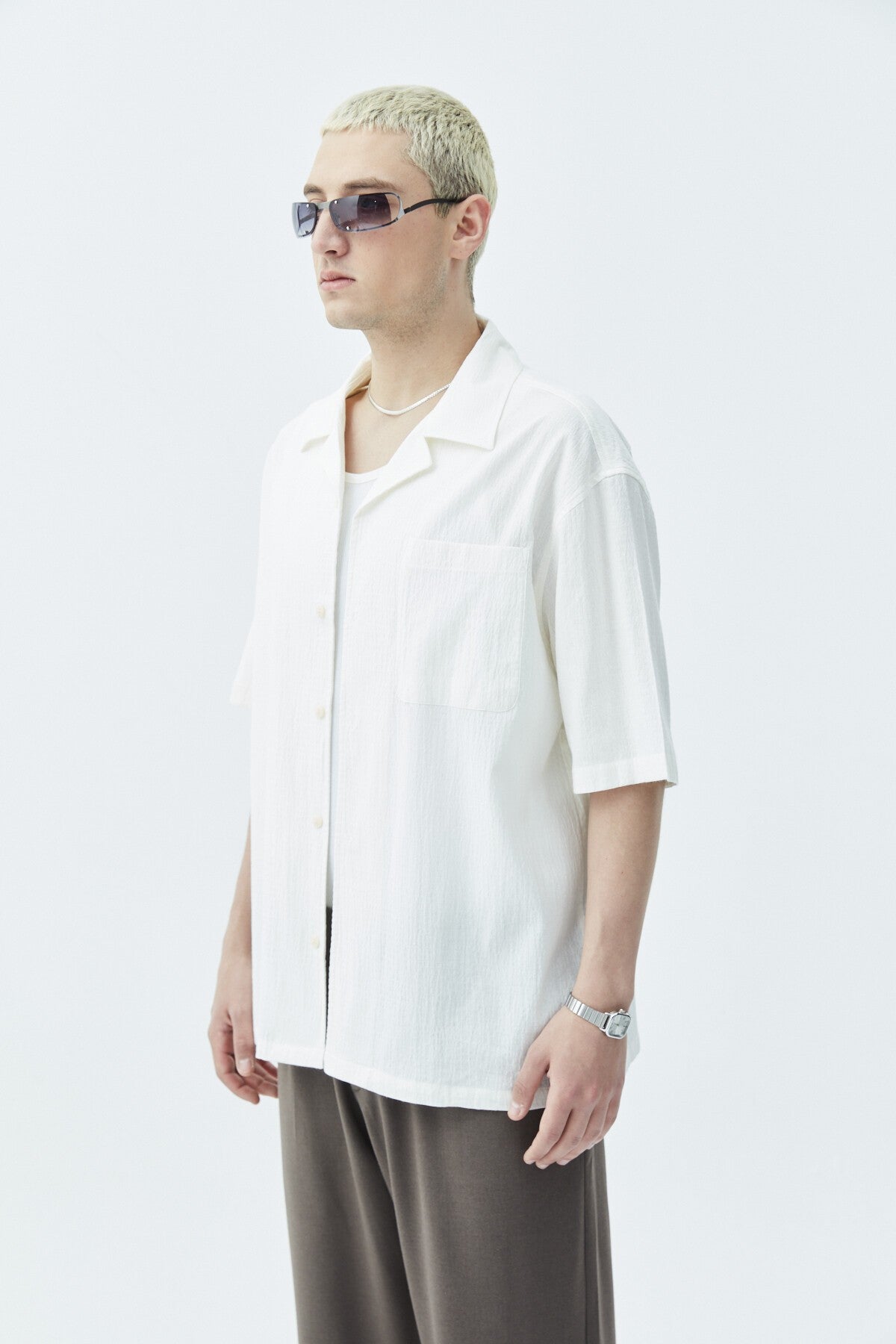 Oversized Short-Sleeve Linen Shirt with Pockets