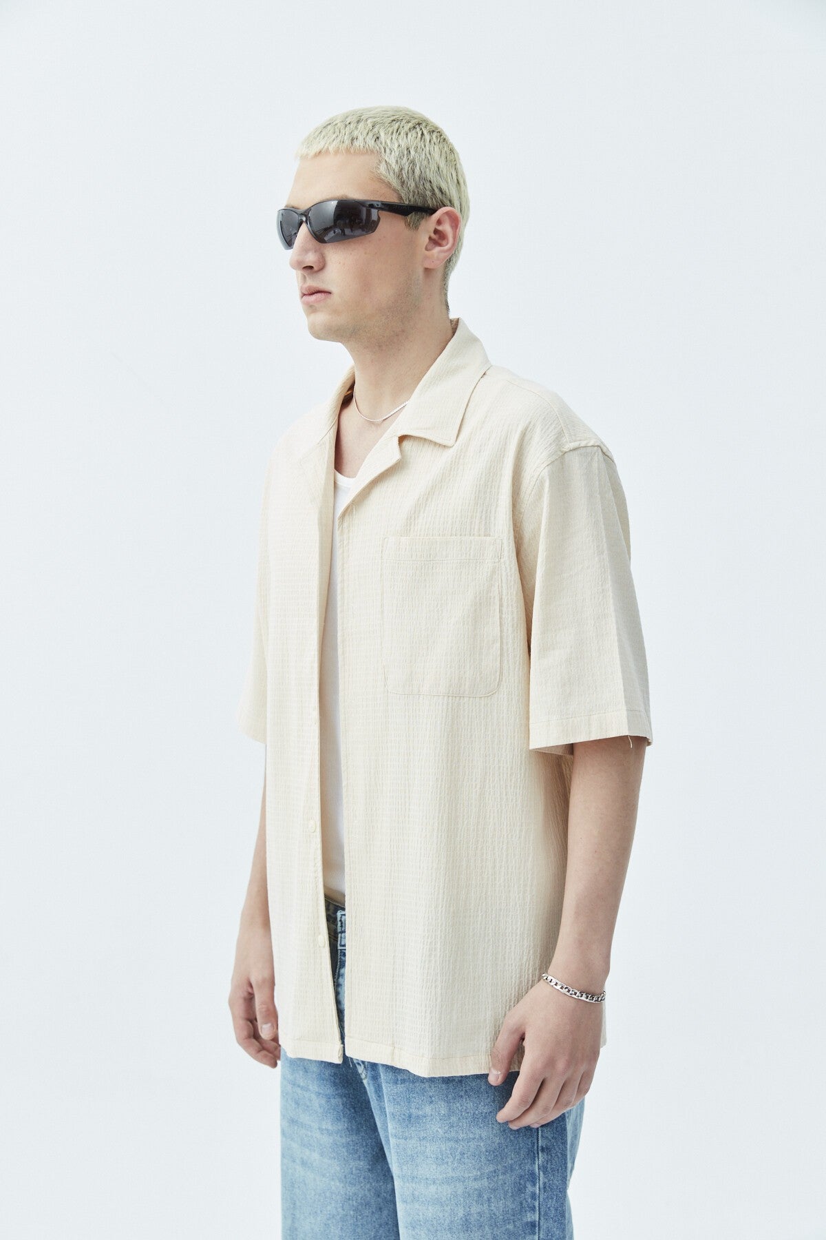 Oversized Short-Sleeve Linen Shirt with Pockets