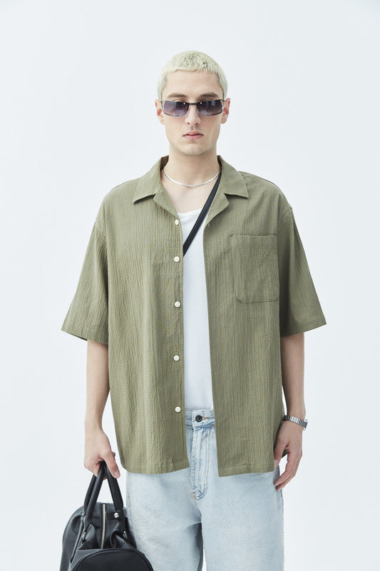 Oversized Short-Sleeve Linen Shirt with Pockets